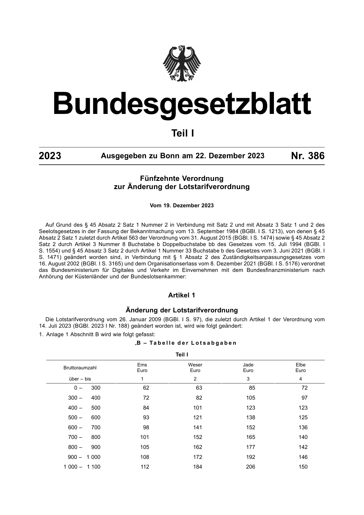 BGBl. 2023, Seite 1 — Originalseite als Abbildung