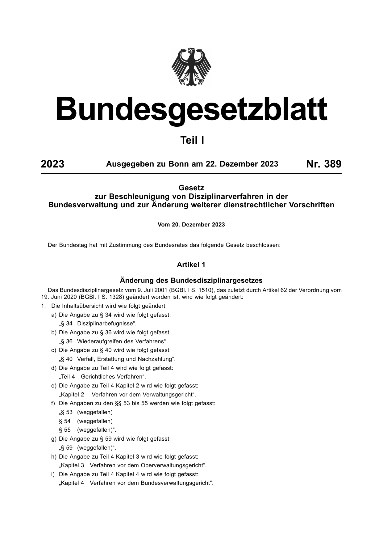 BGBl. 2023, Seite 1 — Originalseite als Abbildung