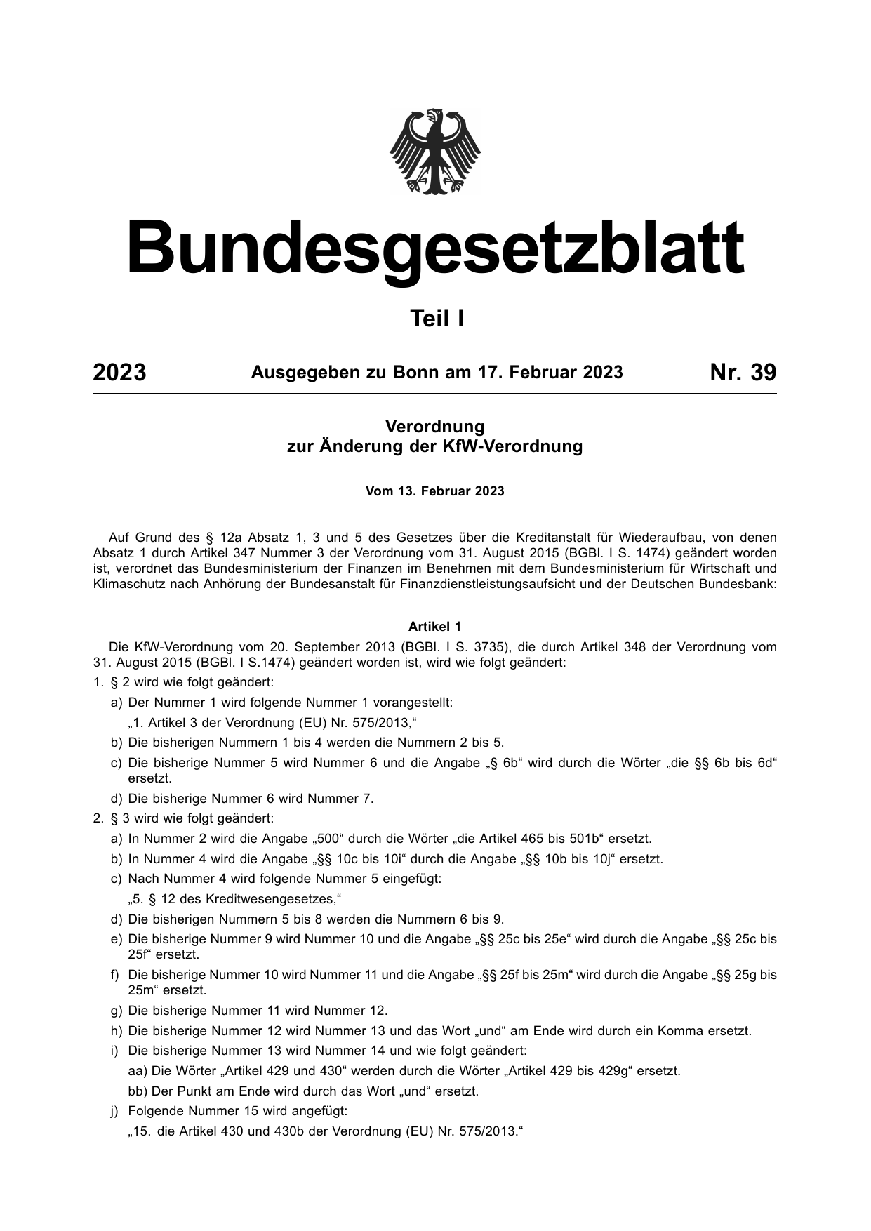 BGBl. 2023, Seite 1 — Originalseite als Abbildung