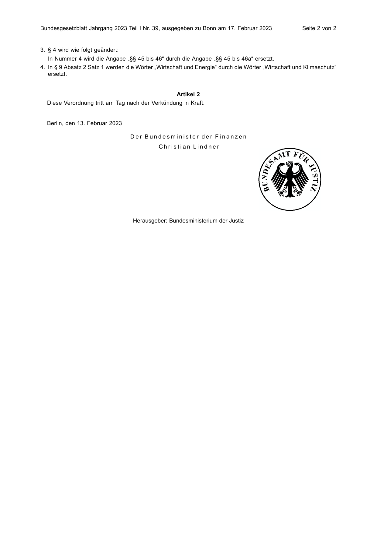 BGBl. 2023, Seite 2 — Originalseite als Abbildung