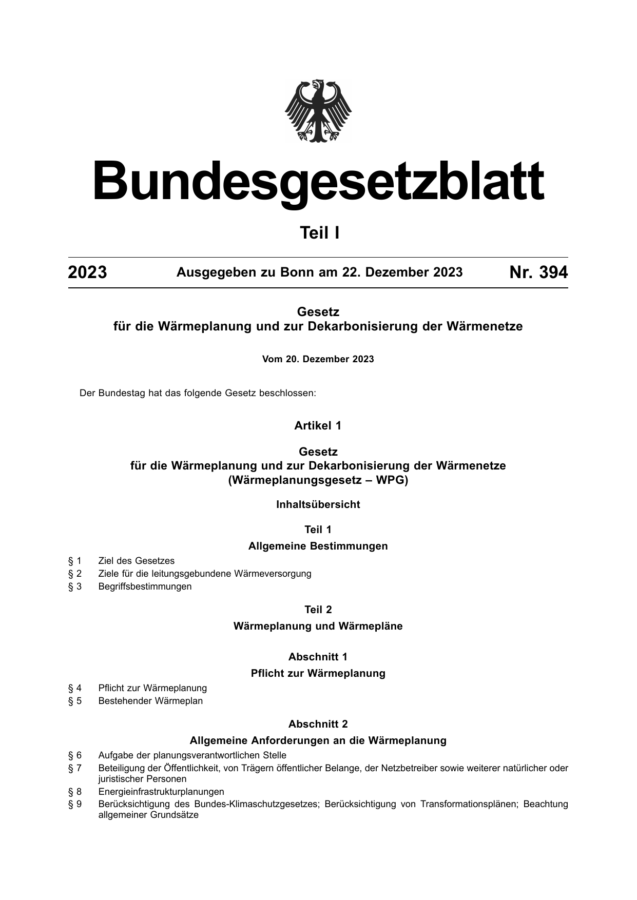 BGBl. 2023, Seite 1 — Originalseite als Abbildung