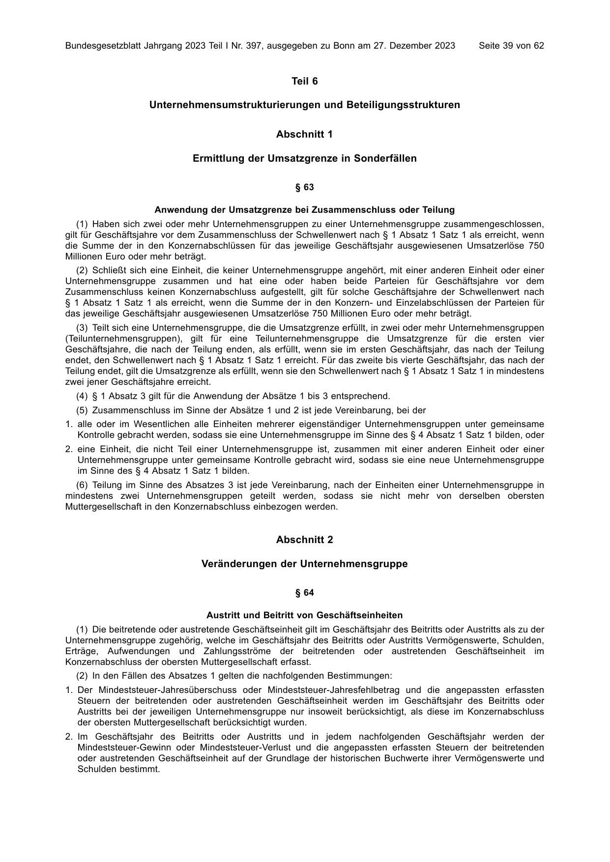 BGBl. 2023, Seite 39 — Originalseite als Abbildung