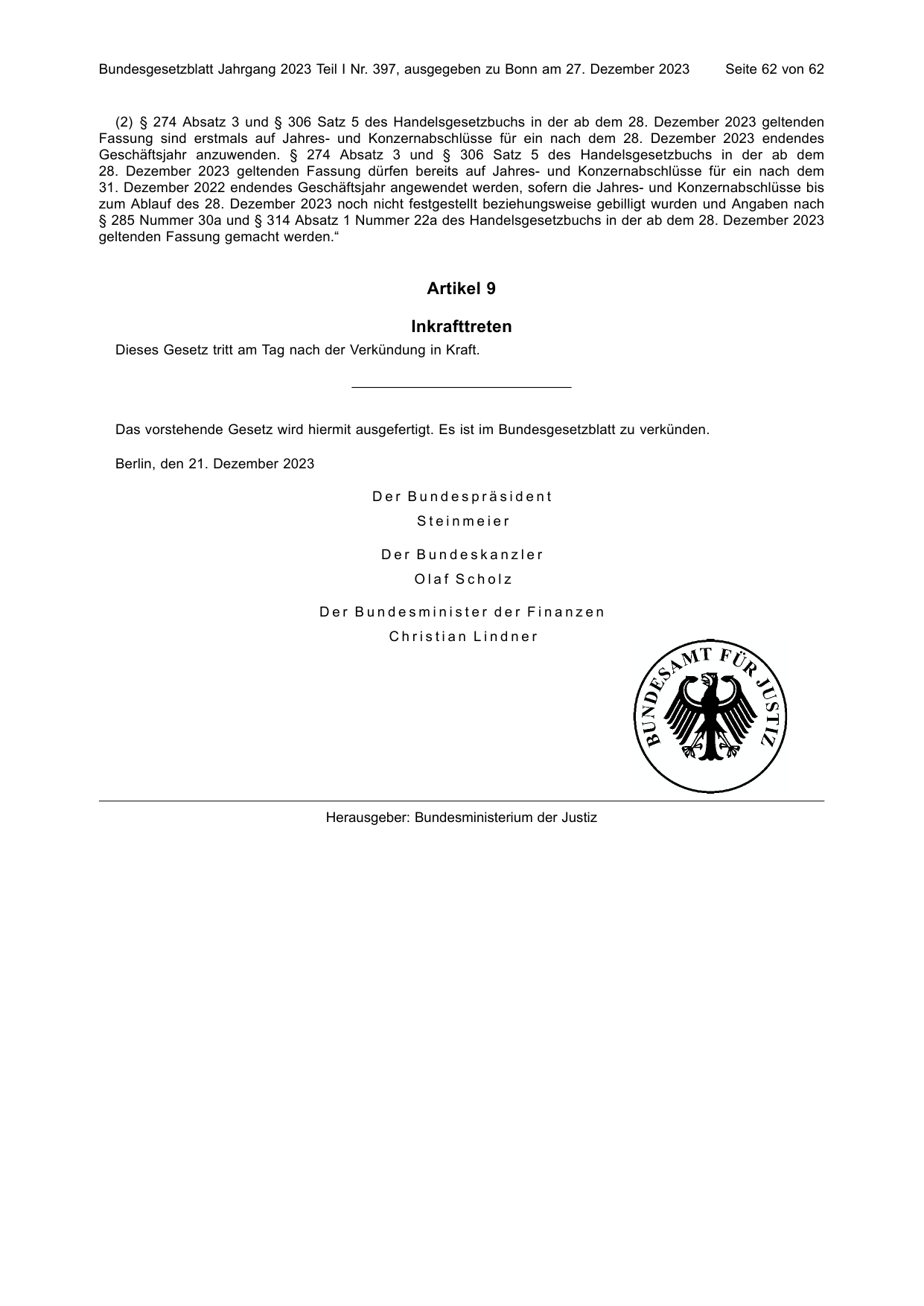 BGBl. 2023, Seite 62 — Originalseite als Abbildung