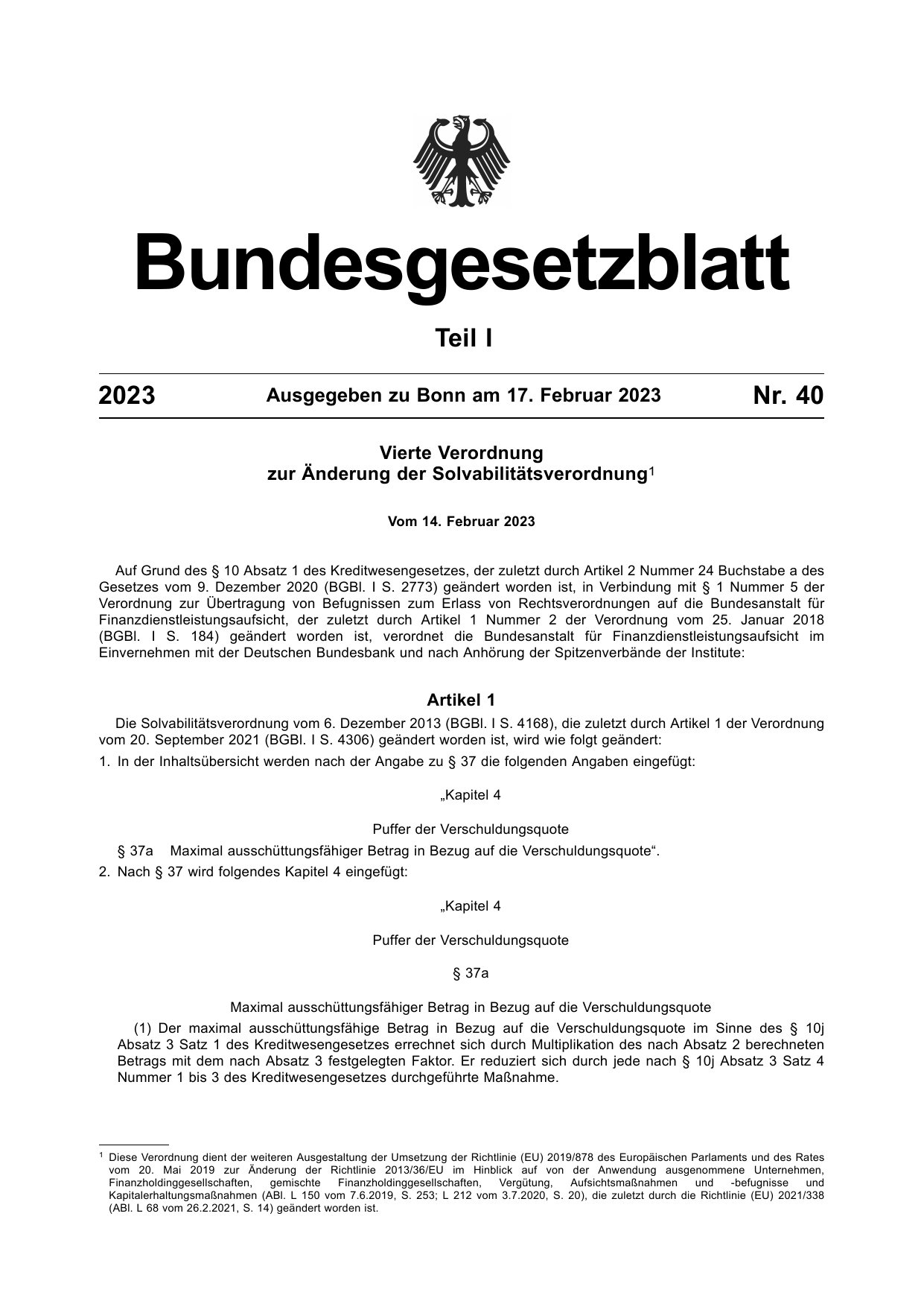 BGBl. 2023, Seite 1 — Originalseite als Abbildung