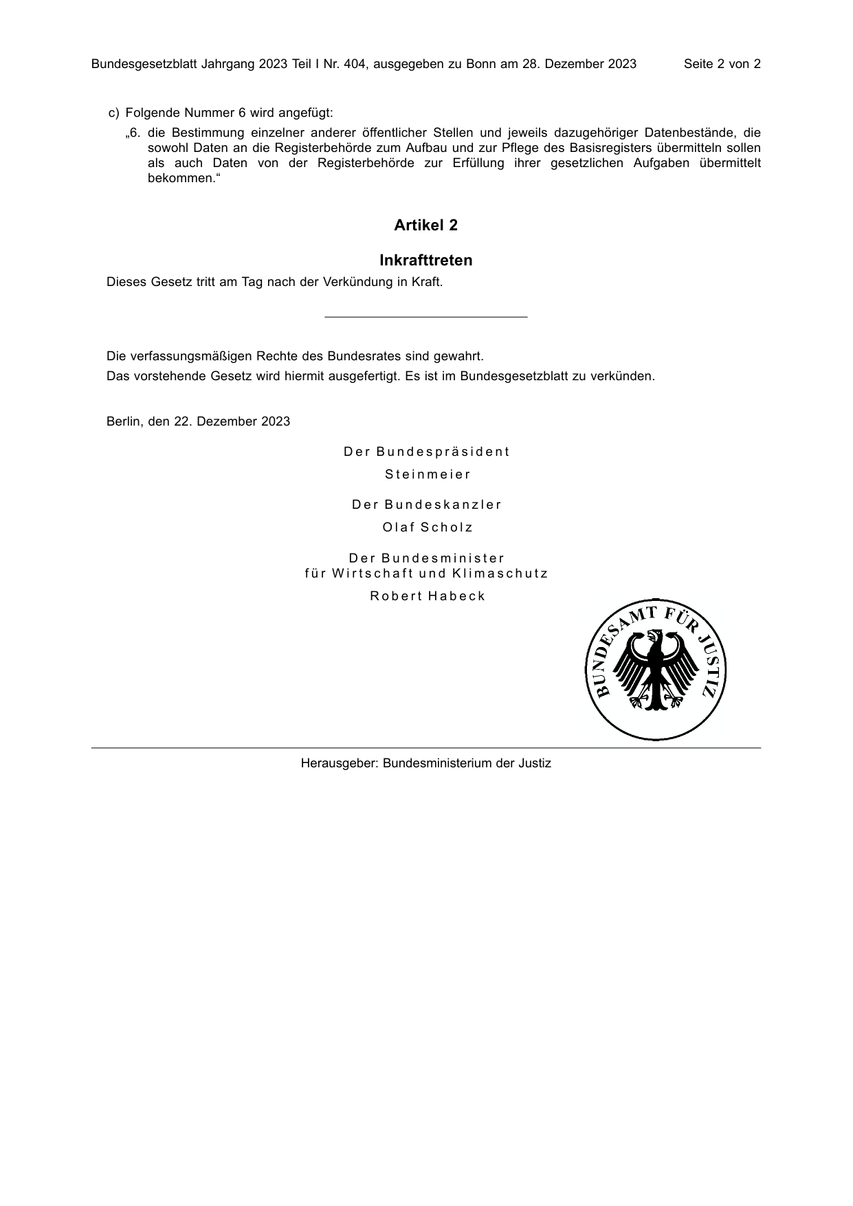 BGBl. 2023, Seite 2 — Originalseite als Abbildung