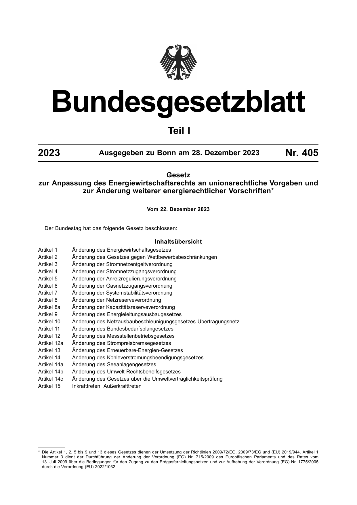 BGBl. 2023, Seite 1 — Originalseite als Abbildung