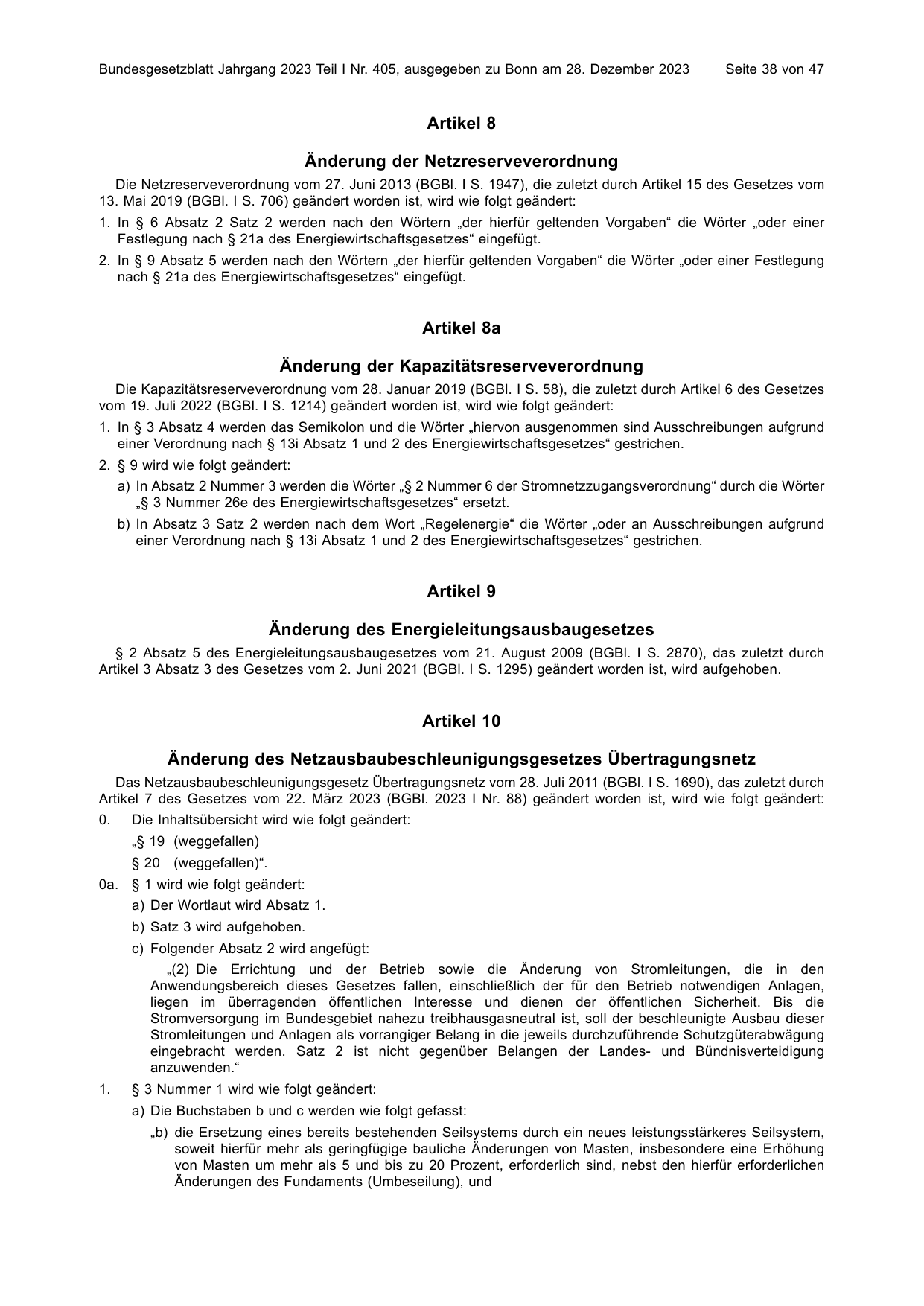 BGBl. 2023, Seite 38 — Originalseite als Abbildung