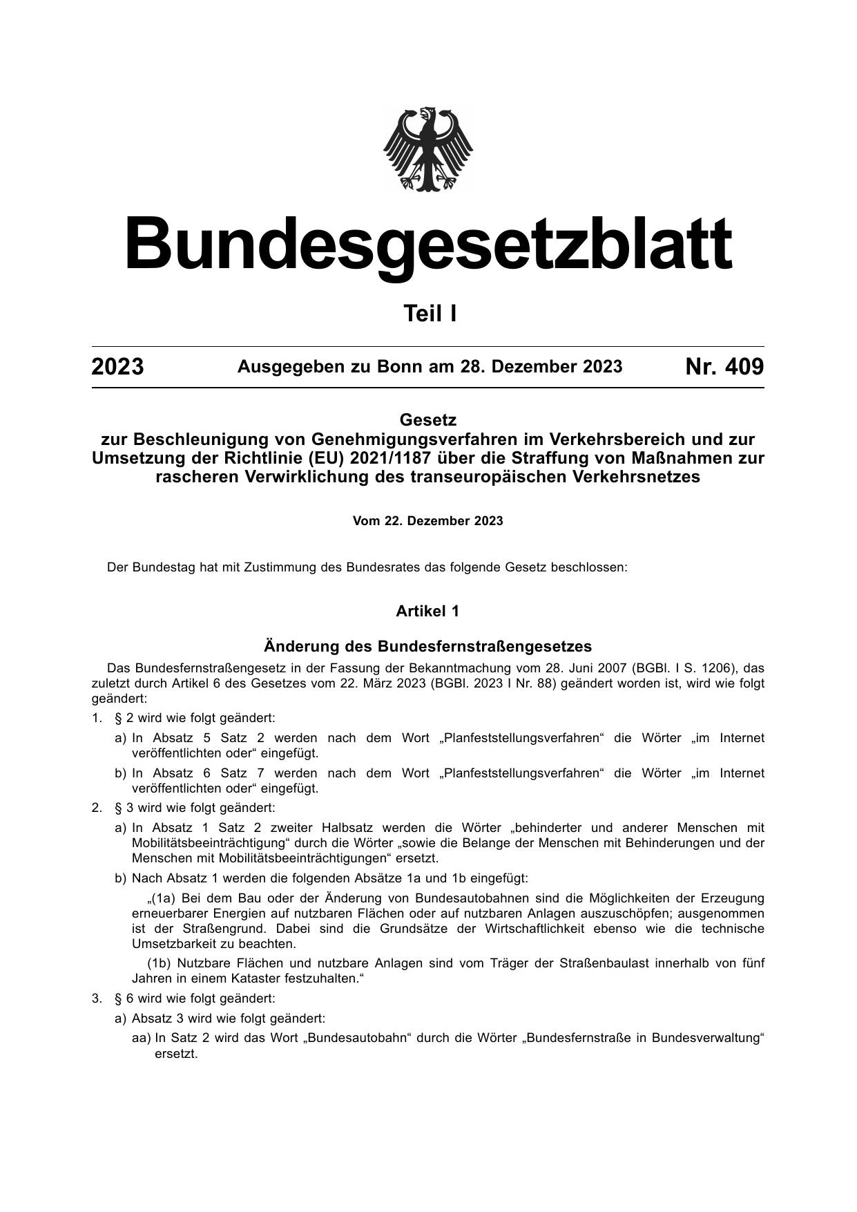 BGBl. 2023, Seite 1 — Originalseite als Abbildung