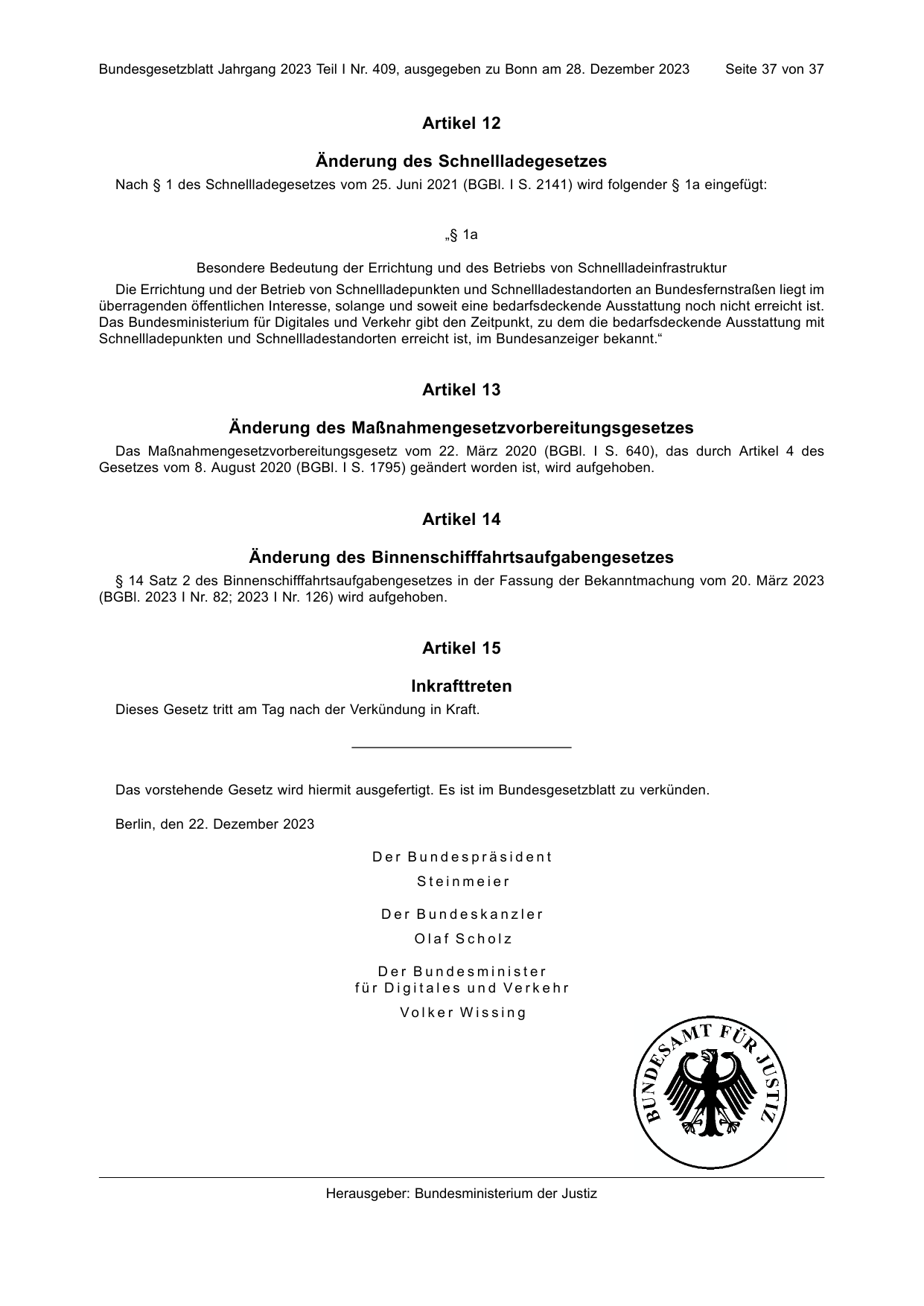 BGBl. 2023, Seite 37 — Originalseite als Abbildung