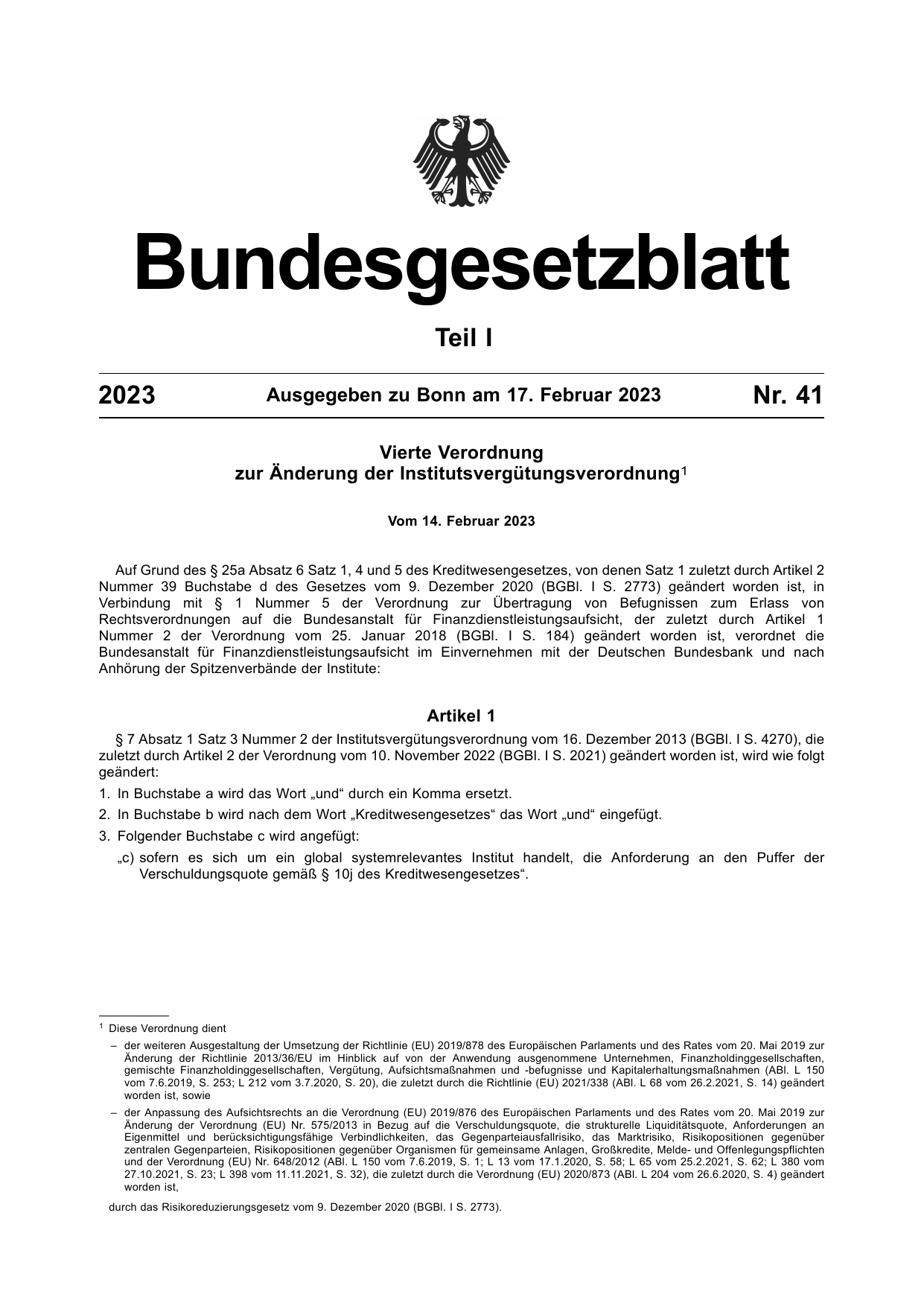 BGBl. 2023, Seite 1 — Originalseite als Abbildung