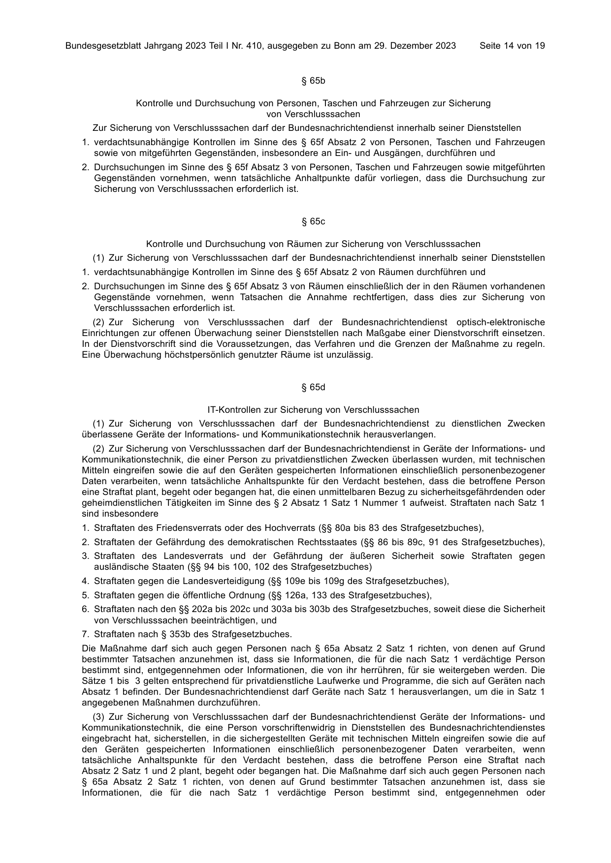 BGBl. 2023, Seite 14 — Originalseite als Abbildung