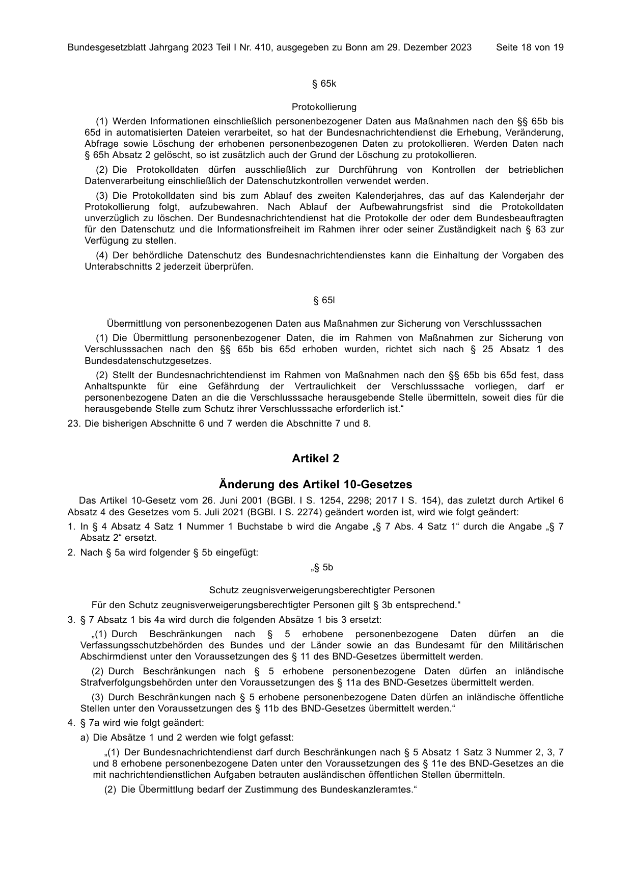 BGBl. 2023, Seite 18 — Originalseite als Abbildung