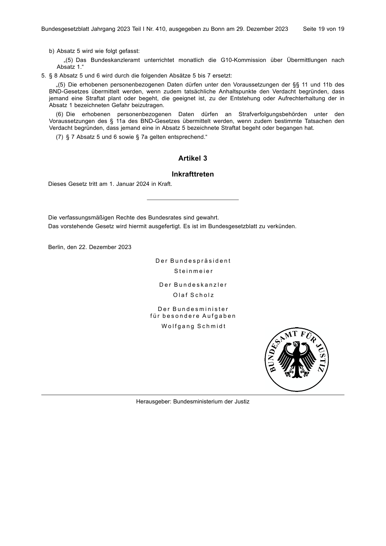 BGBl. 2023, Seite 19 — Originalseite als Abbildung