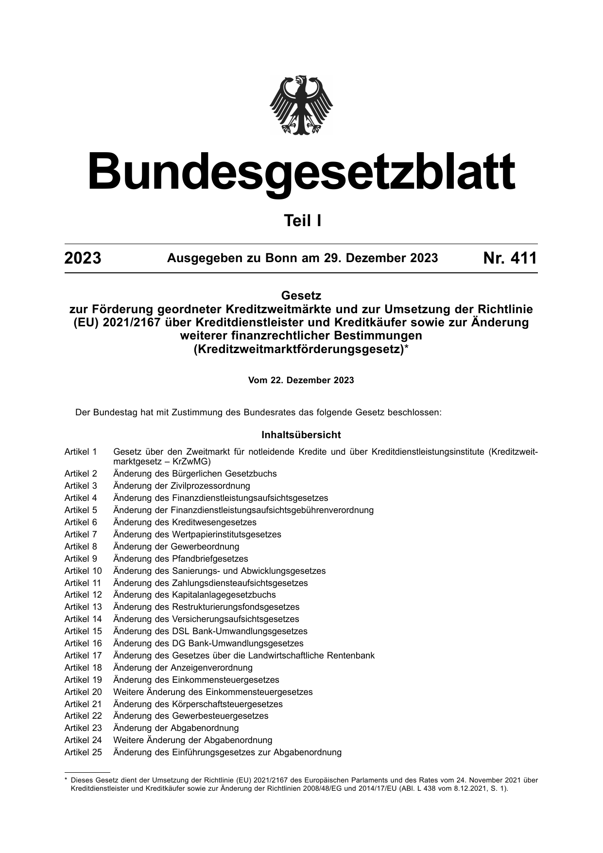 BGBl. 2023, Seite 1 — Originalseite als Abbildung