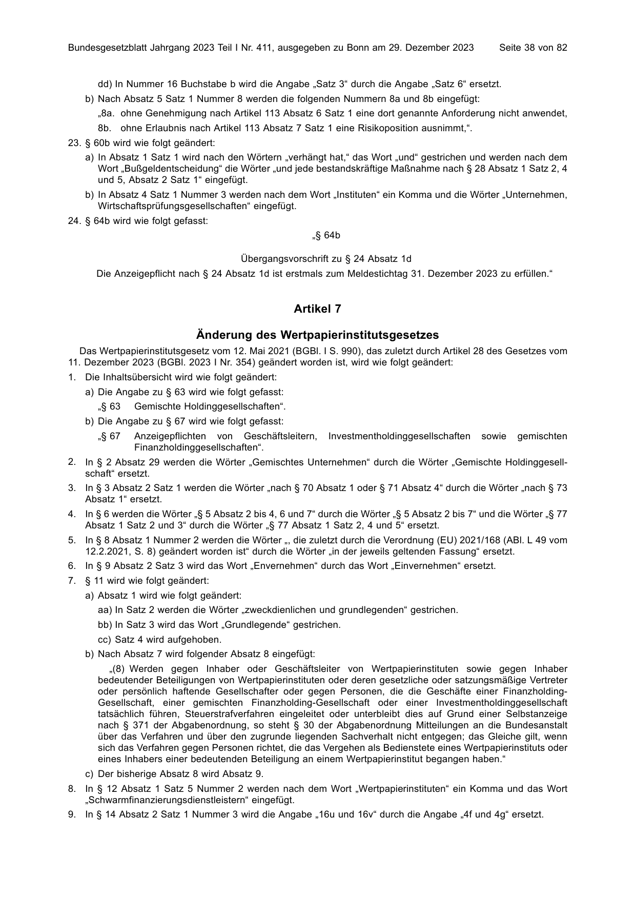 BGBl. 2023, Seite 38 — Originalseite als Abbildung