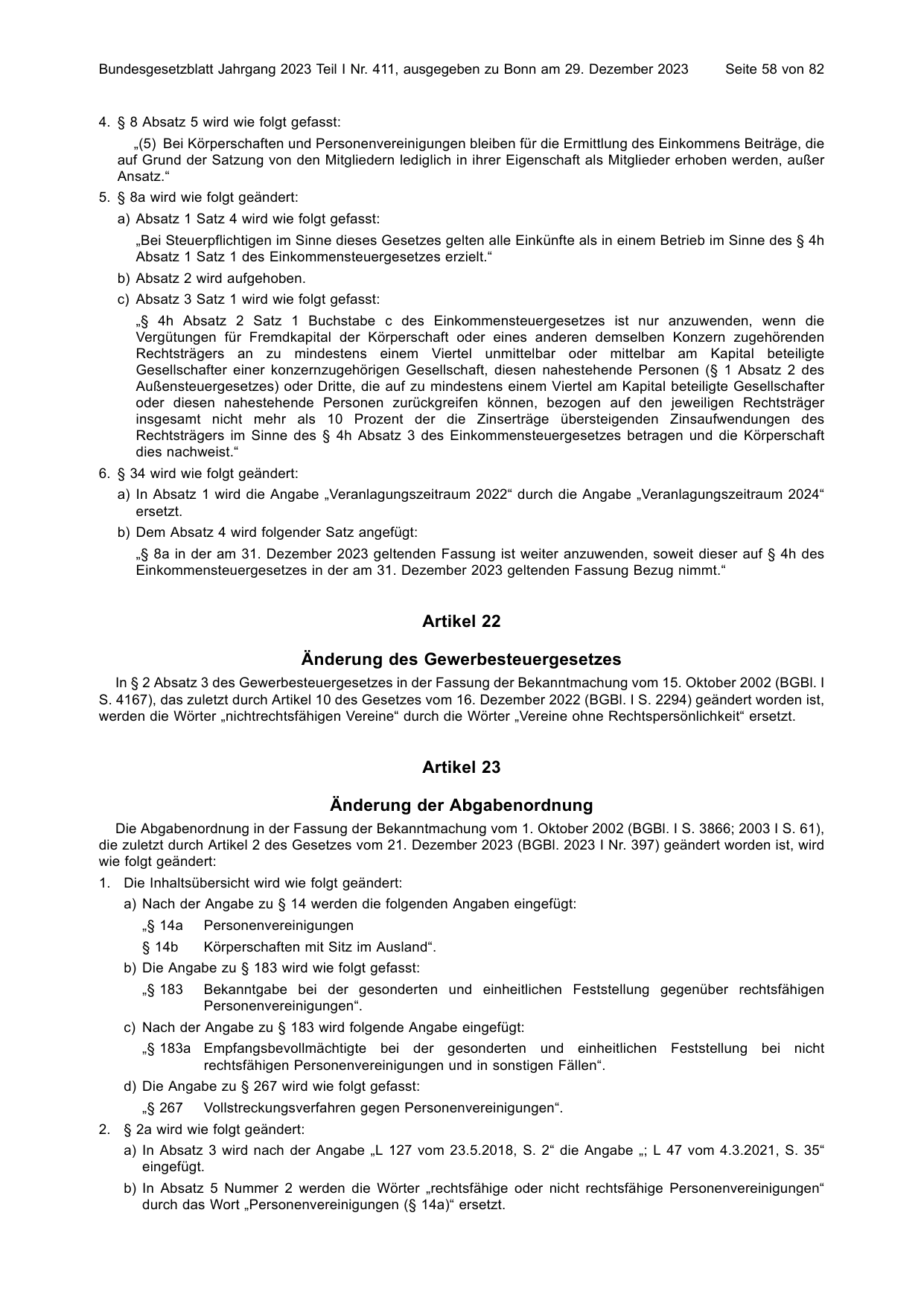 BGBl. 2023, Seite 58 — Originalseite als Abbildung