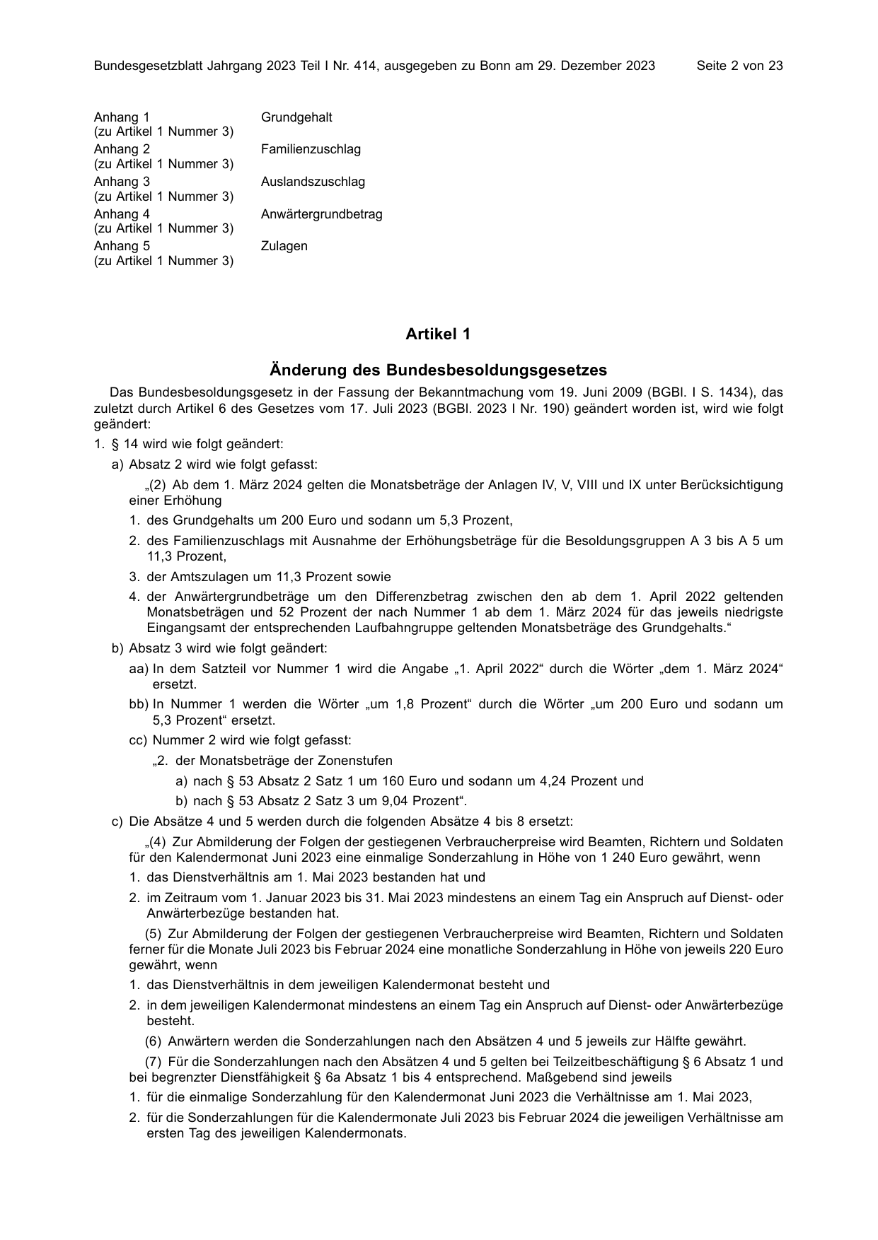 BGBl. 2023, Seite 2 — Originalseite als Abbildung