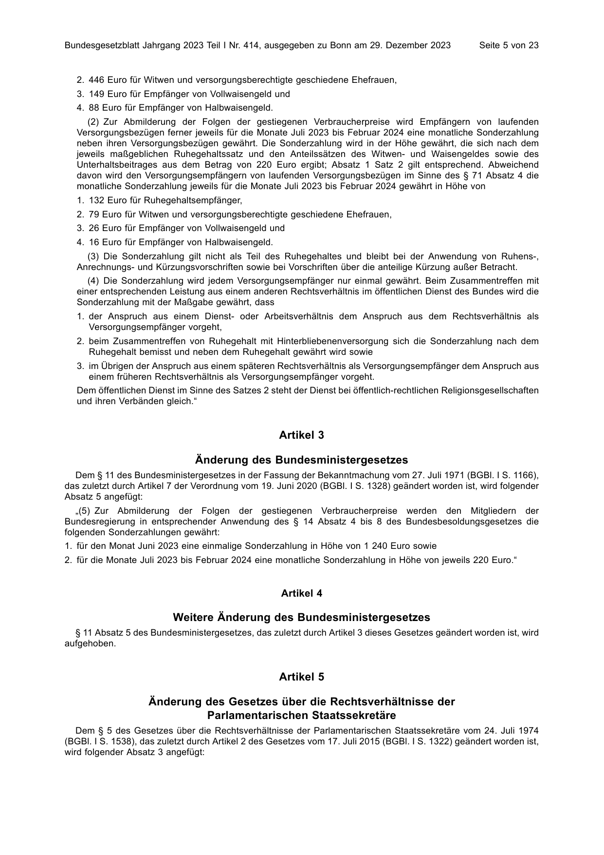 BGBl. 2023, Seite 5 — Originalseite als Abbildung