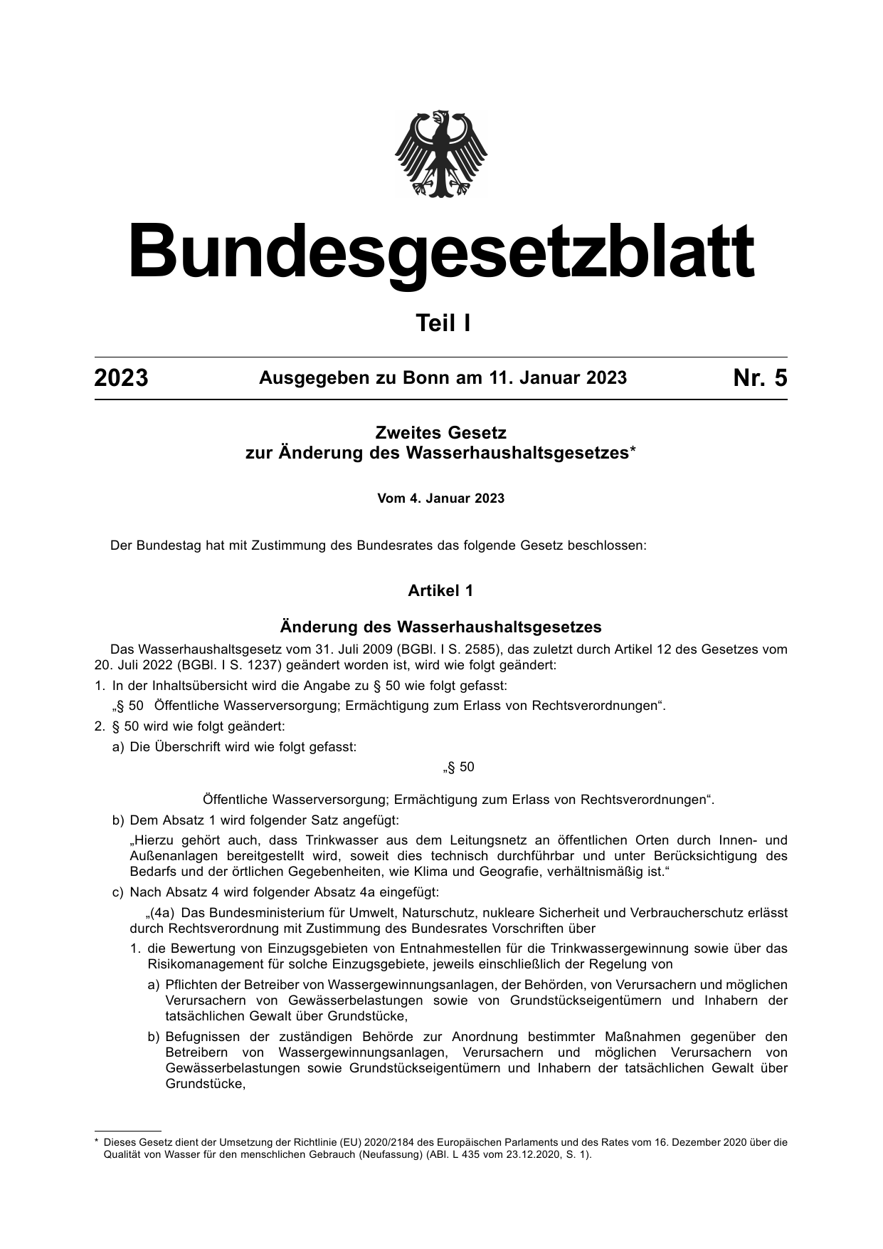 BGBl. 2023, Seite 1 — Originalseite als Abbildung