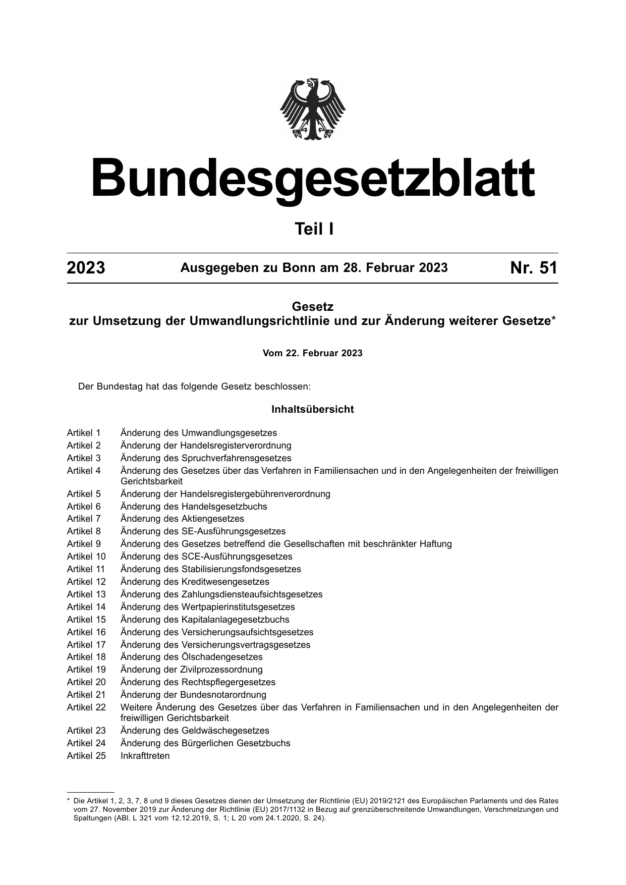 BGBl. 2023, Seite 1 — Originalseite als Abbildung