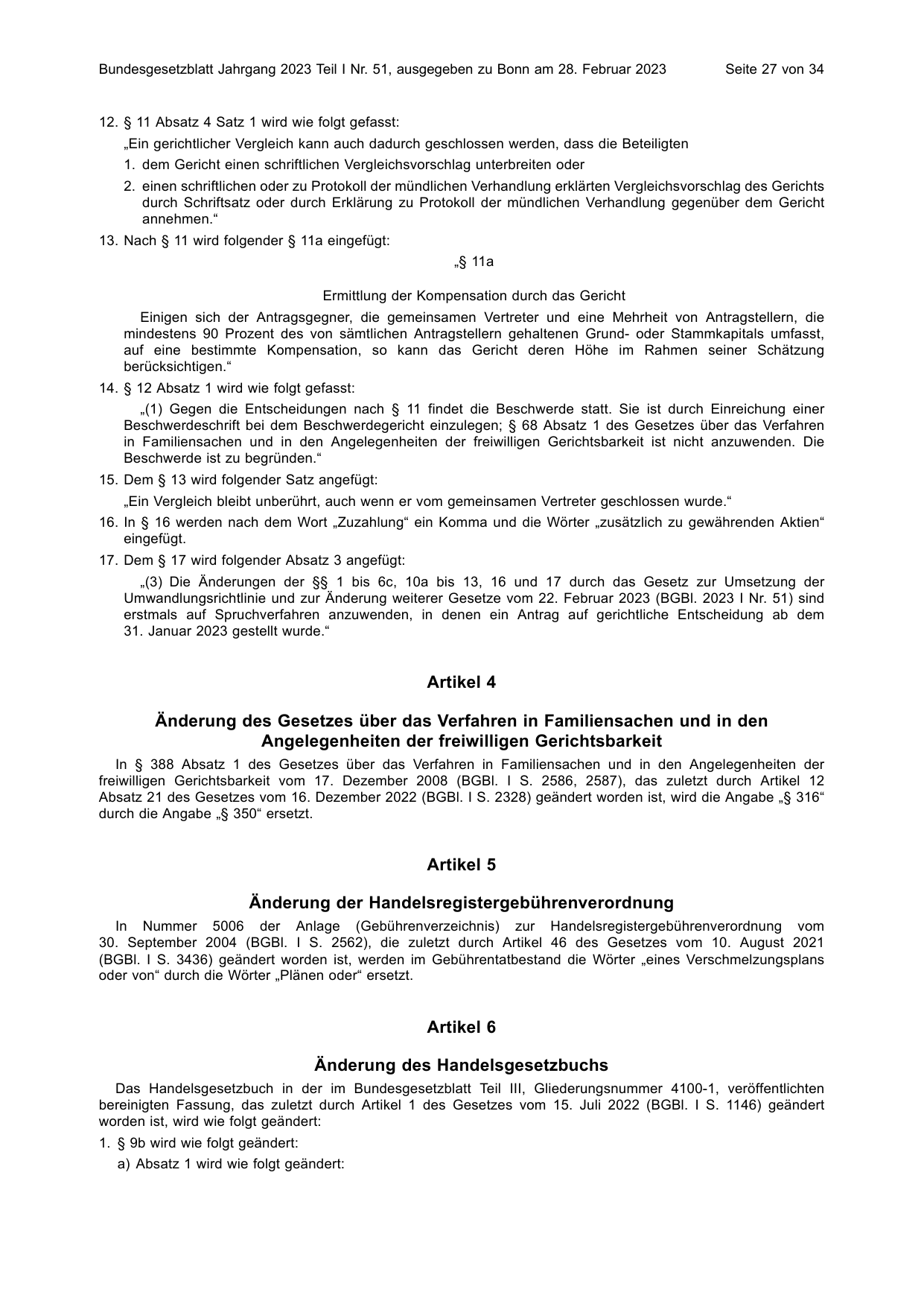 BGBl. 2023, Seite 27 — Originalseite als Abbildung