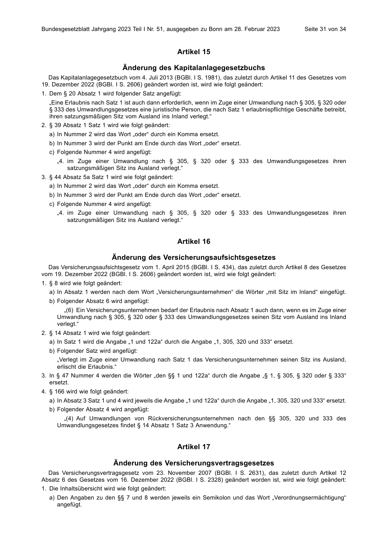 BGBl. 2023, Seite 31 — Originalseite als Abbildung
