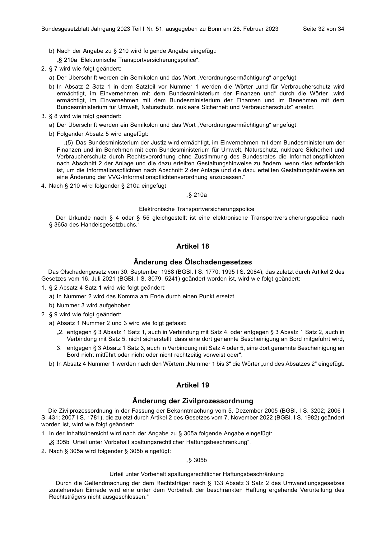 BGBl. 2023, Seite 32 — Originalseite als Abbildung