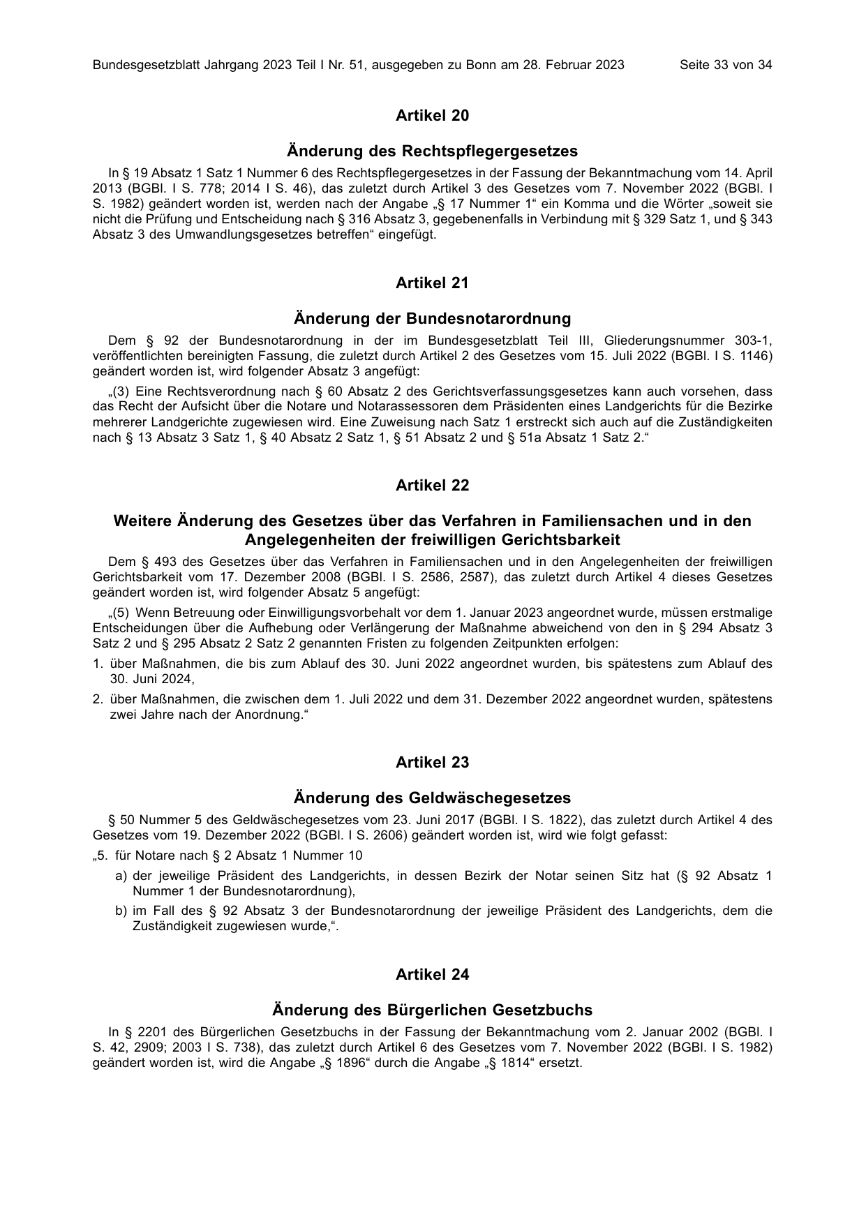 BGBl. 2023, Seite 33 — Originalseite als Abbildung