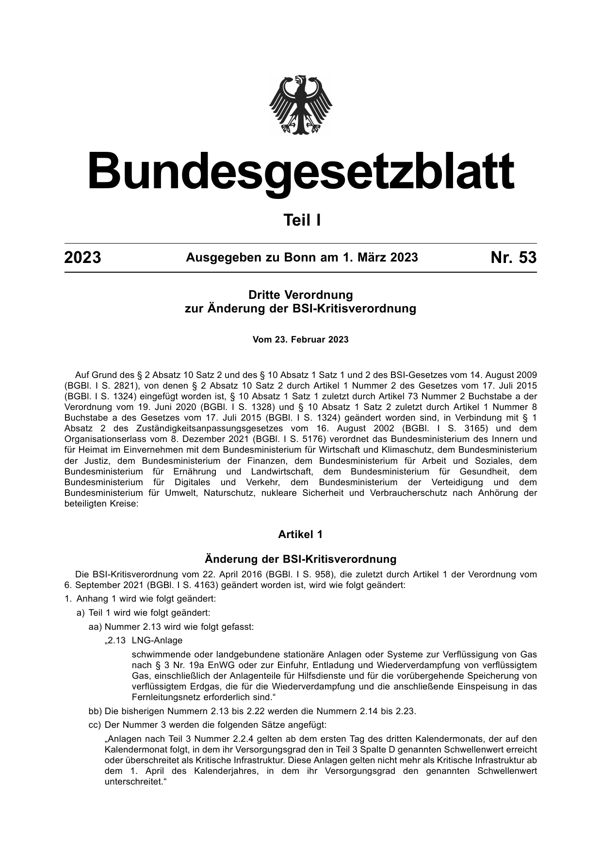 BGBl. 2023, Seite 1 — Originalseite als Abbildung