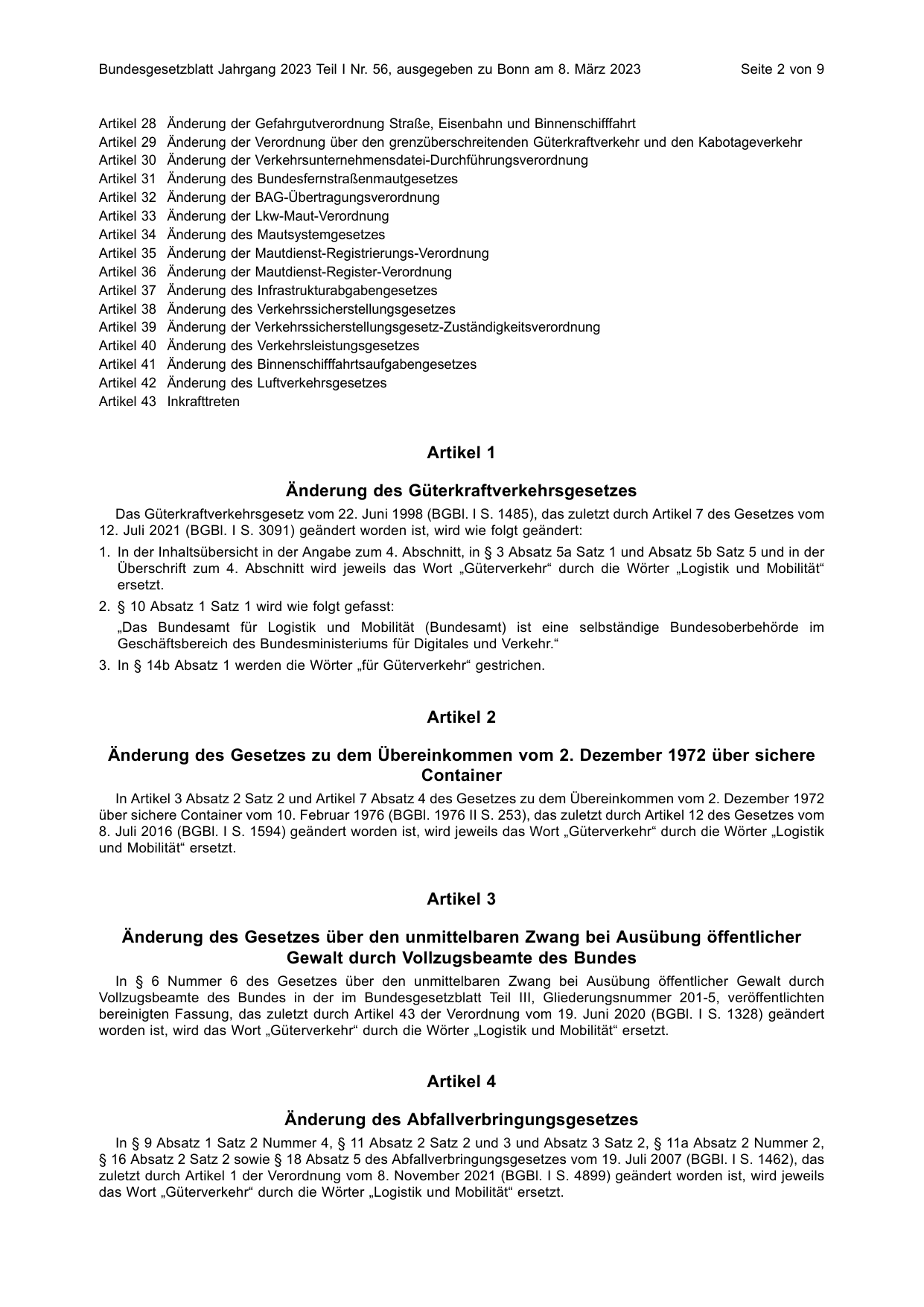 BGBl. 2023, Seite 2 — Originalseite als Abbildung