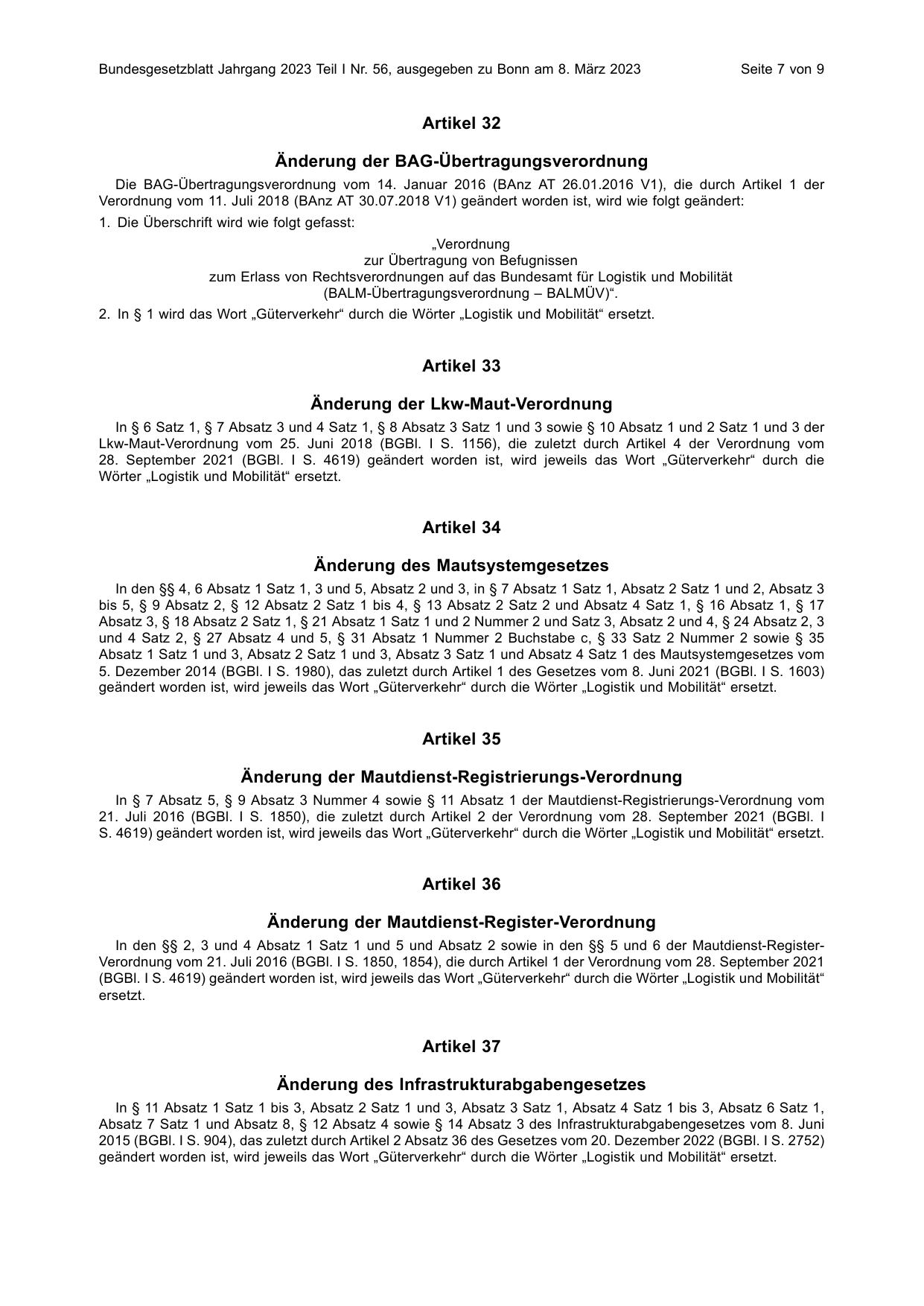 BGBl. 2023, Seite 7 — Originalseite als Abbildung