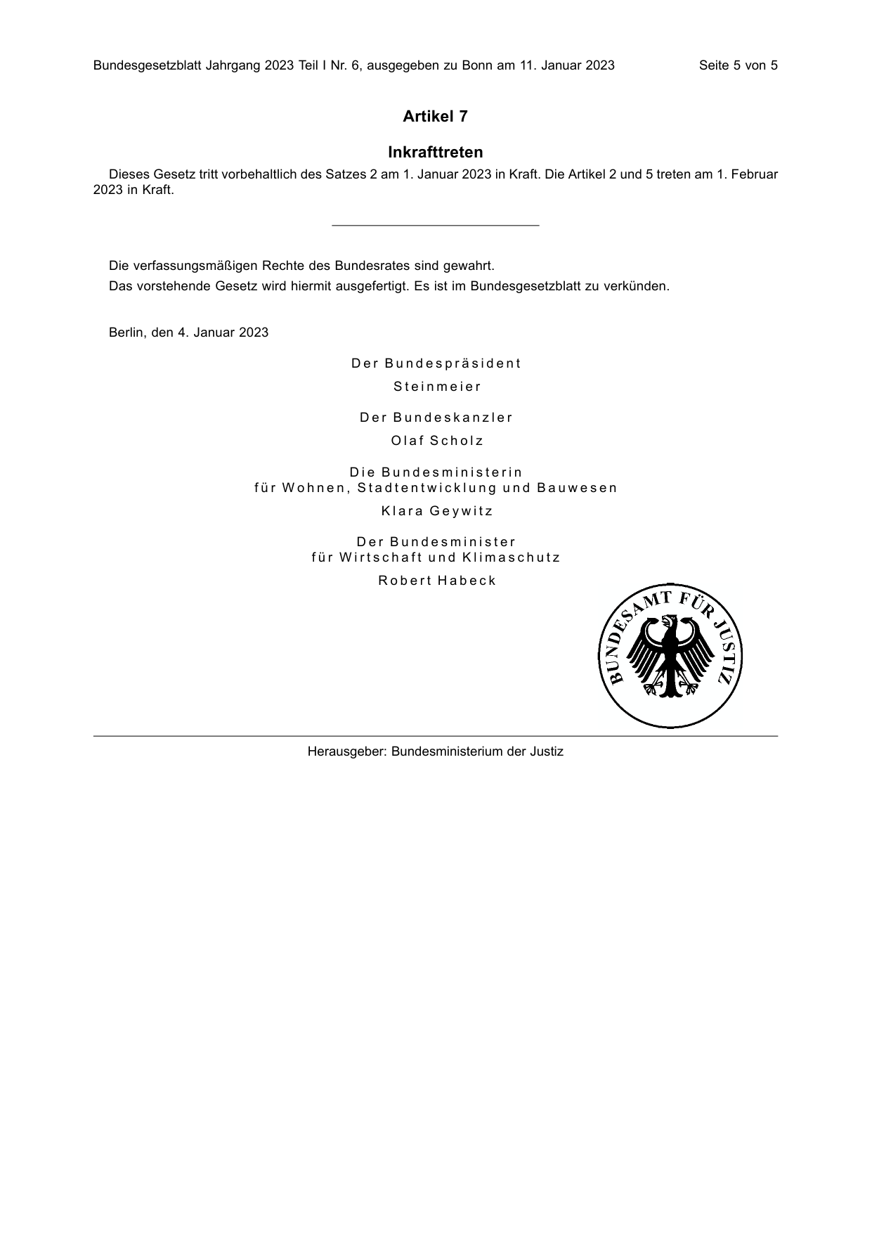 BGBl. 2023, Seite 5 — Originalseite als Abbildung