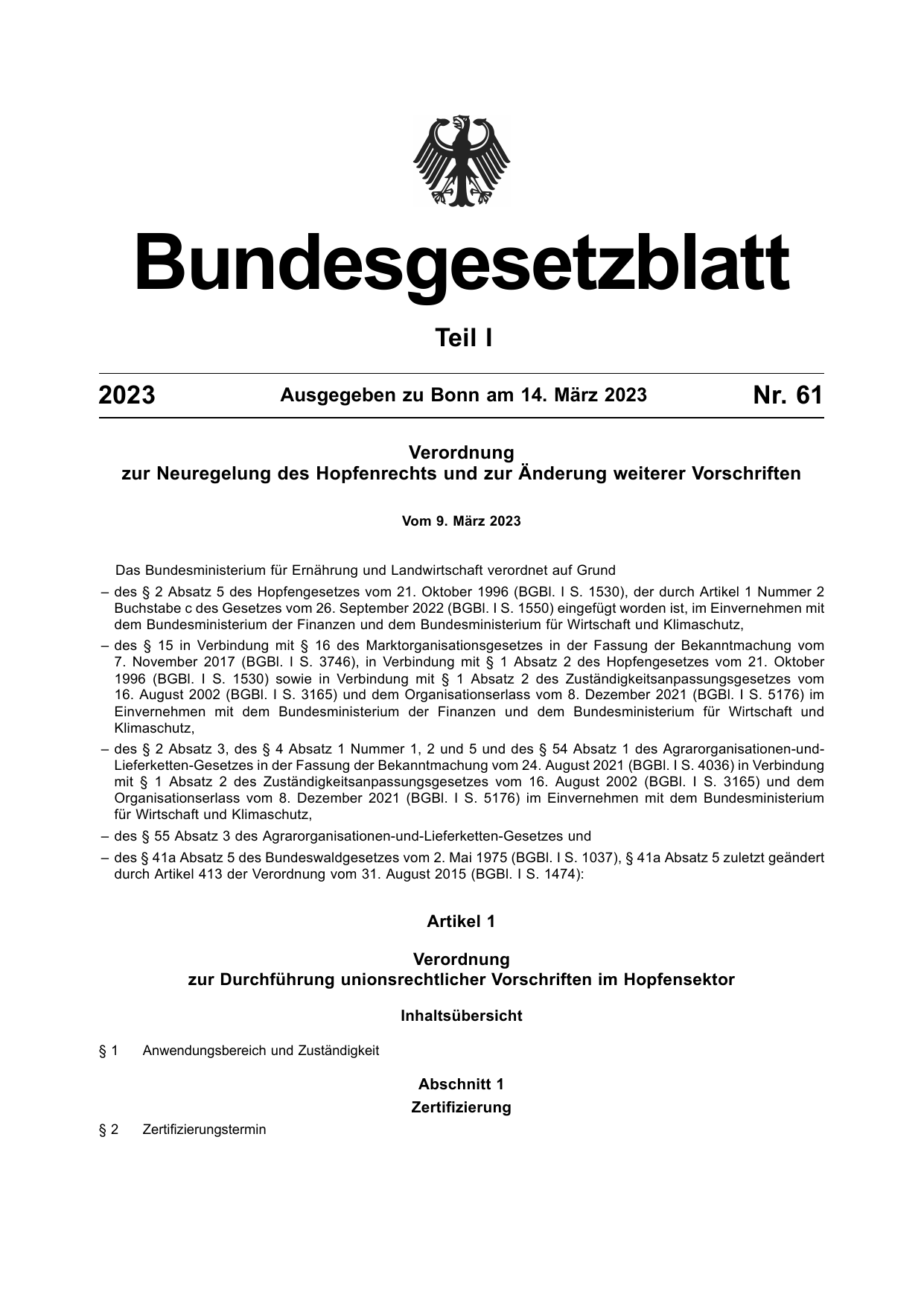 BGBl. 2023, Seite 1 — Originalseite als Abbildung