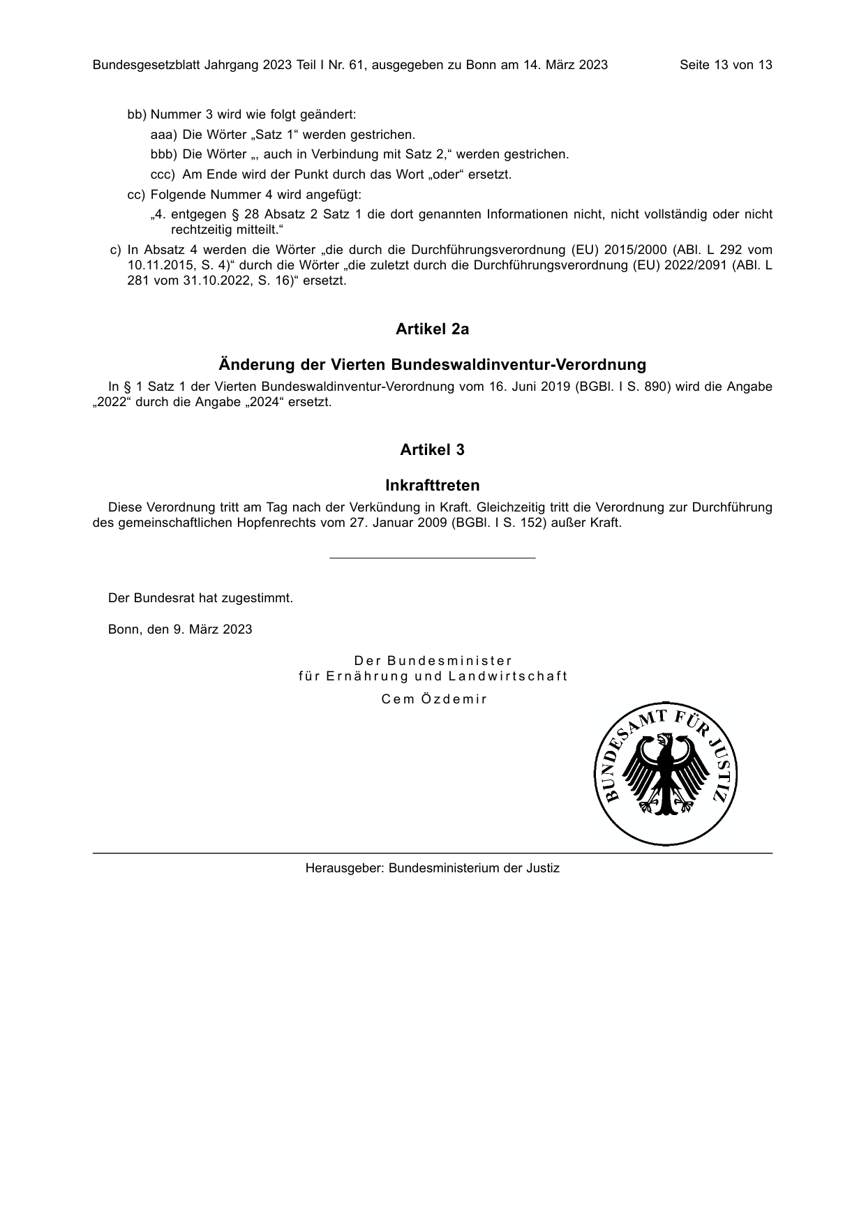 BGBl. 2023, Seite 13 — Originalseite als Abbildung