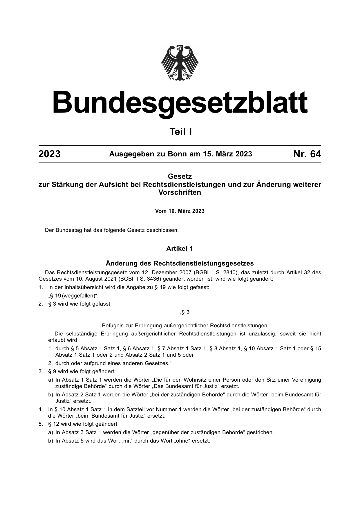 BGBl. 2023, Seite 1 — Originalseite als Abbildung