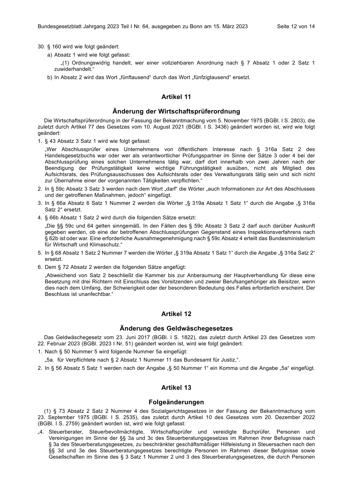 BGBl. 2023, Seite 12 — Originalseite als Abbildung