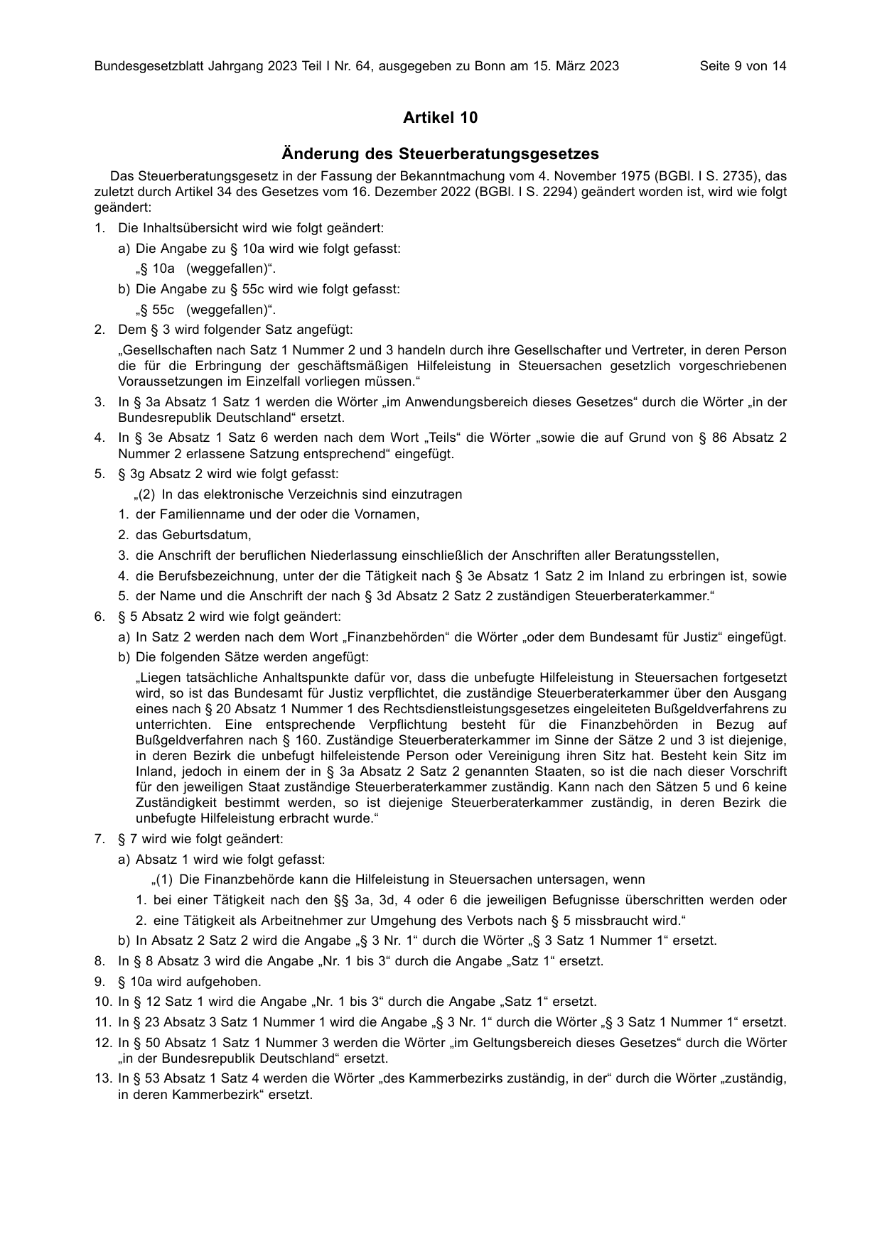 BGBl. 2023, Seite 9 — Originalseite als Abbildung