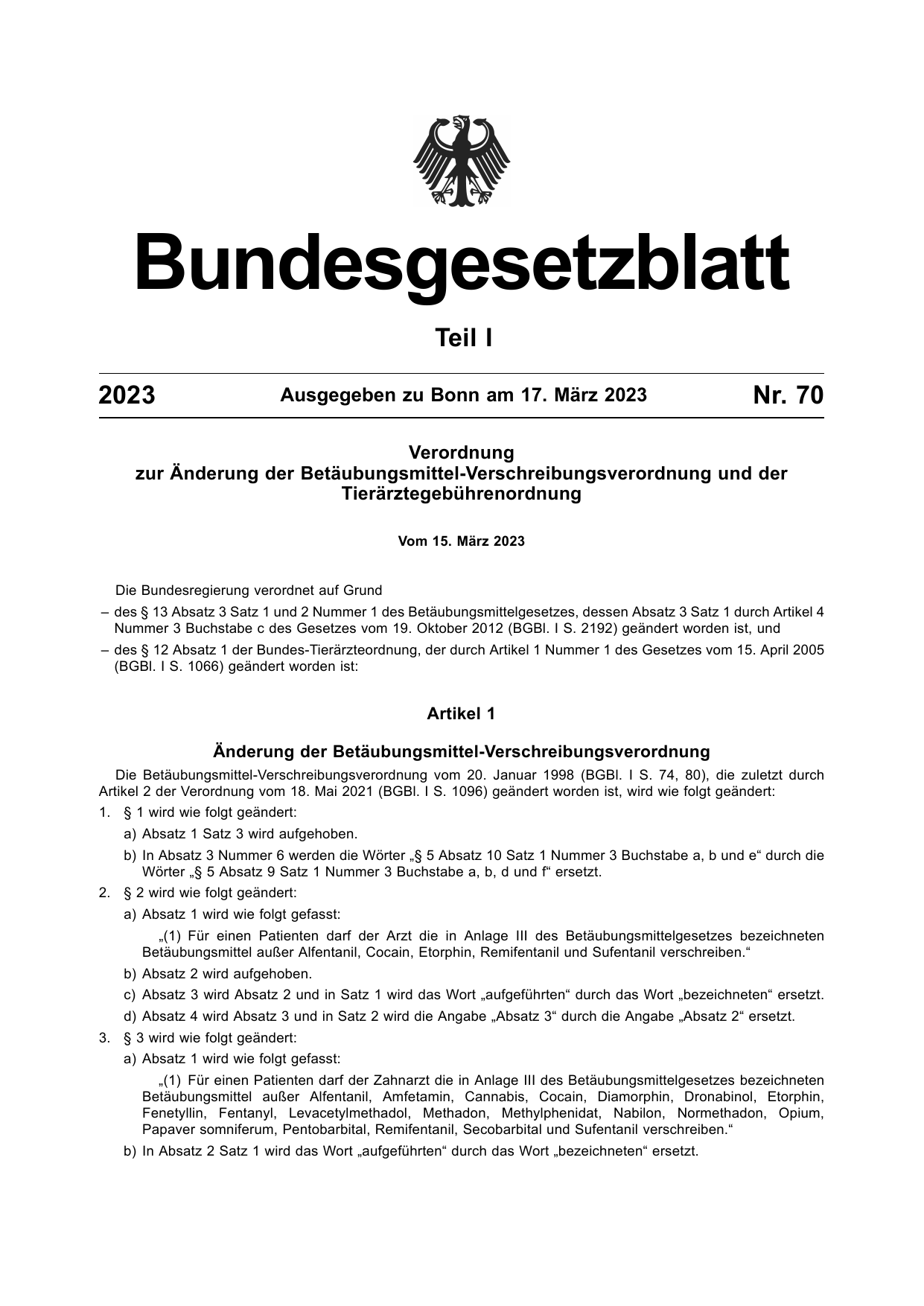 BGBl. 2023, Seite 1 — Originalseite als Abbildung