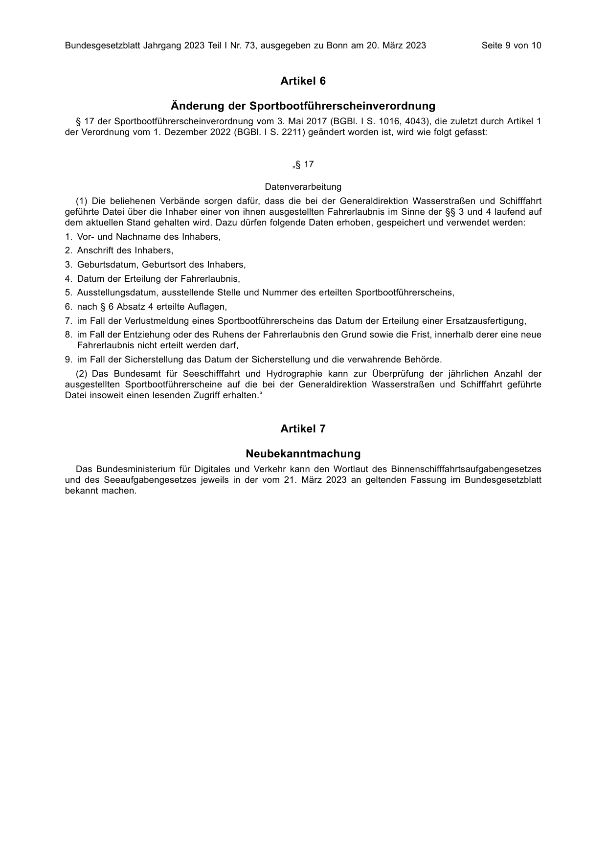 BGBl. 2023, Seite 9 — Originalseite als Abbildung