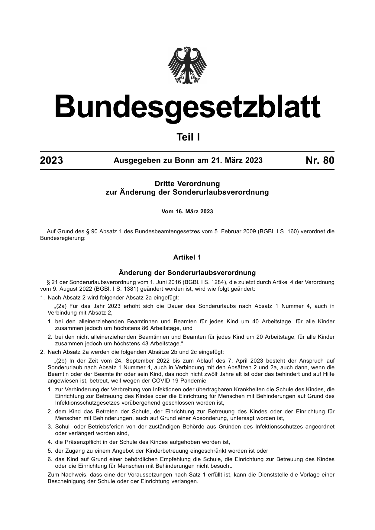 BGBl. 2023, Seite 1 — Originalseite als Abbildung
