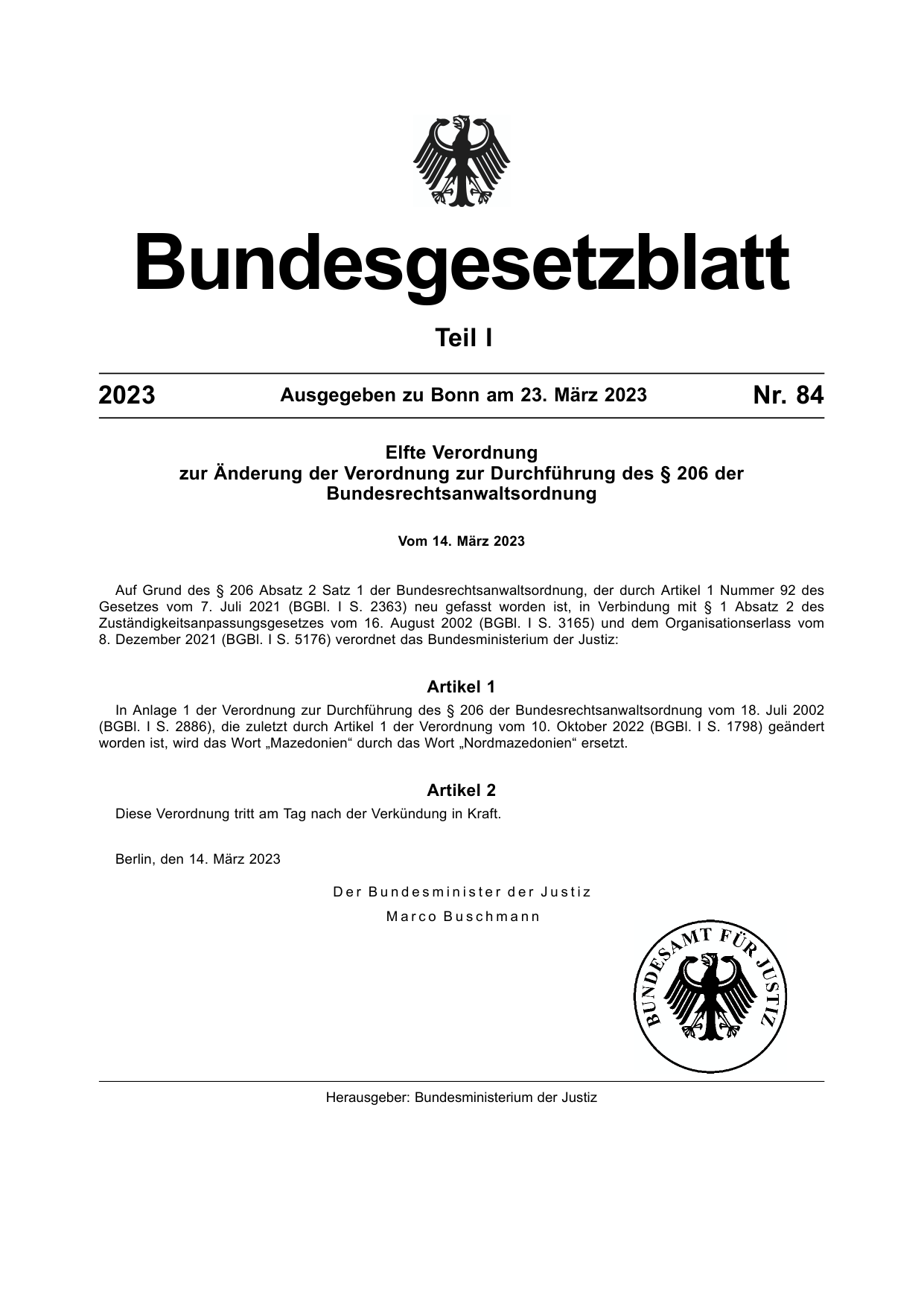 BGBl. 2023, Seite 1 — Originalseite als Abbildung