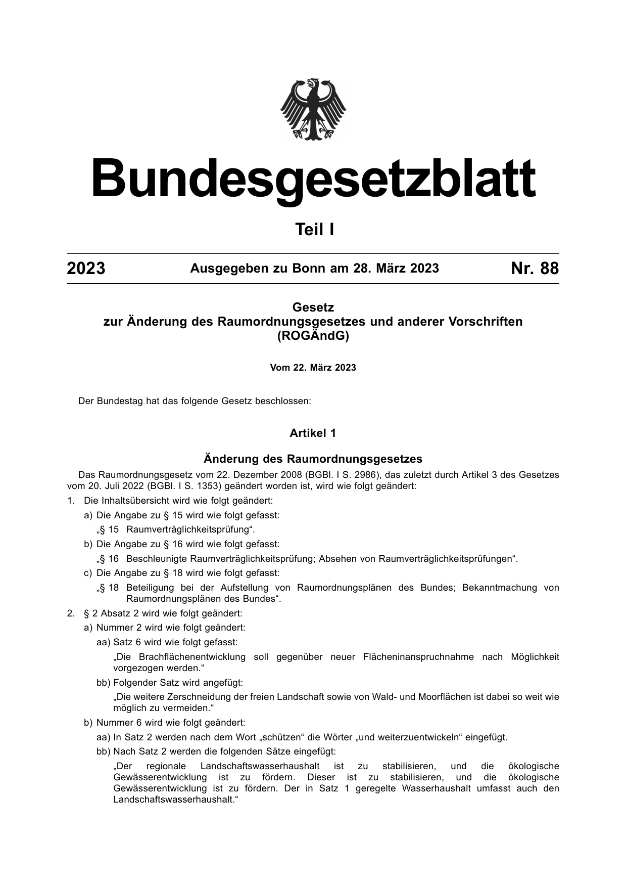 BGBl. 2023, Seite 1 — Originalseite als Abbildung