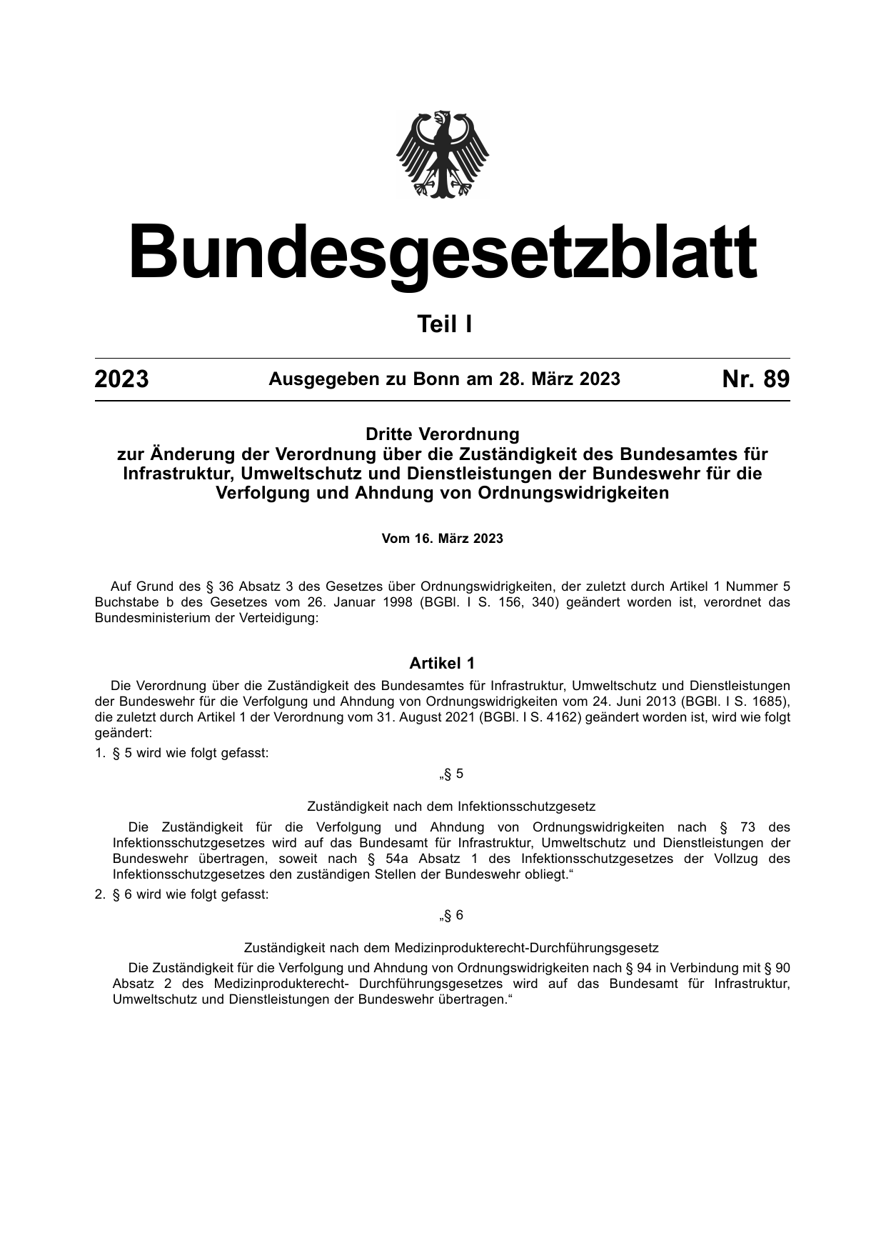 BGBl. 2023, Seite 1 — Originalseite als Abbildung