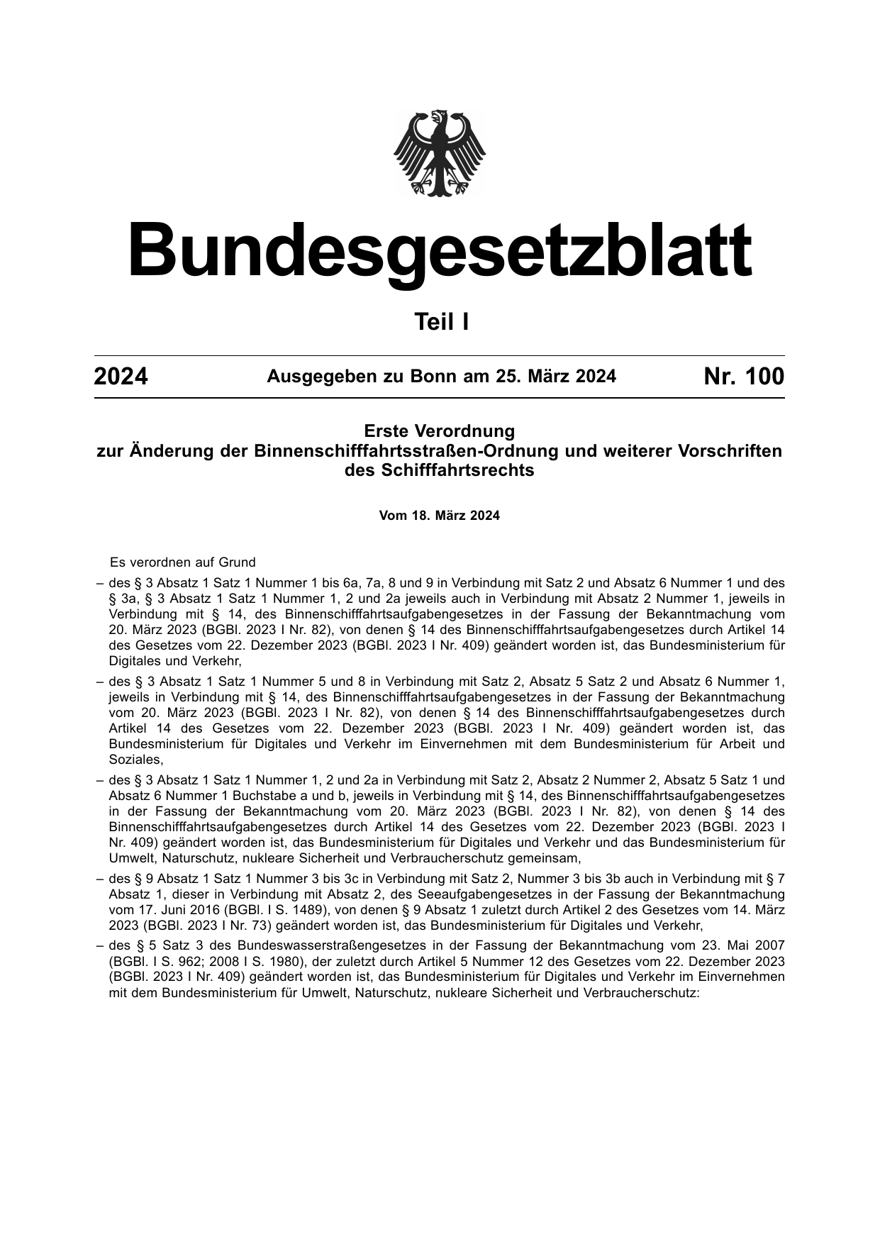 BGBl. 2024, Seite 1 — Originalseite als Abbildung