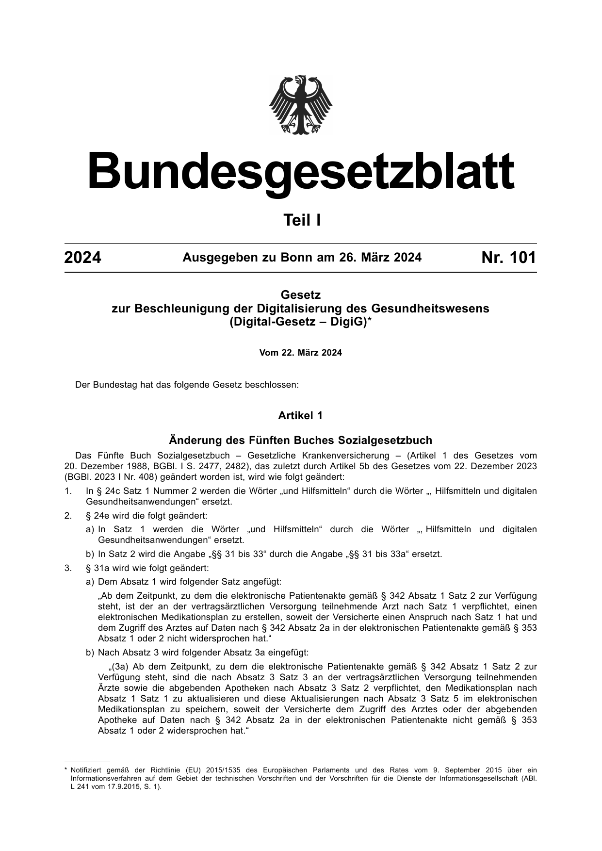 BGBl. 2024, Seite 1 — Originalseite als Abbildung