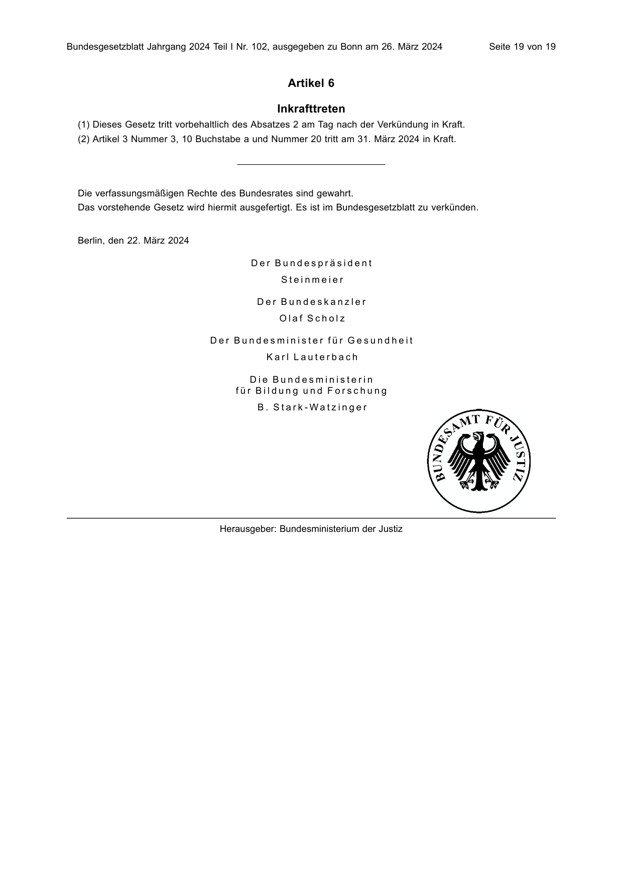 BGBl. 2024, Seite 19 — Originalseite als Abbildung