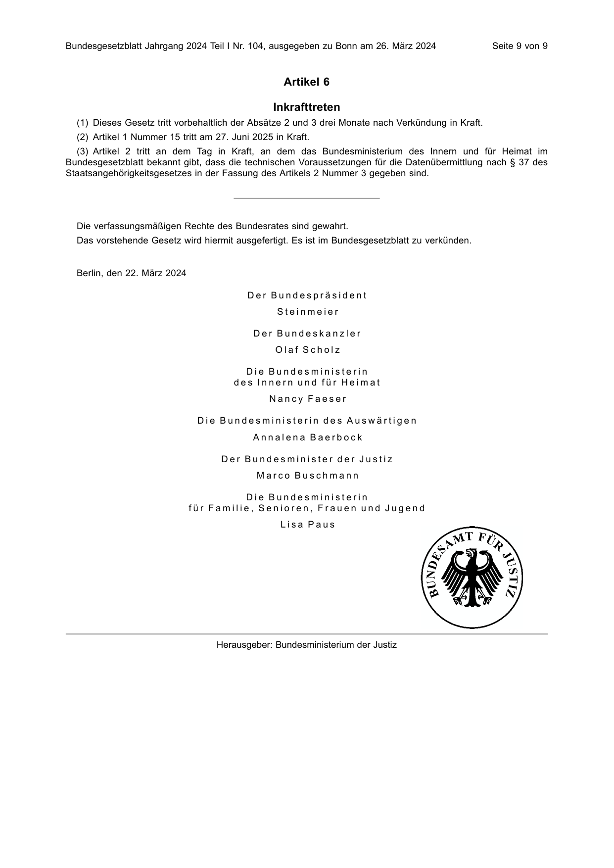BGBl. 2024, Seite 9 — Originalseite als Abbildung