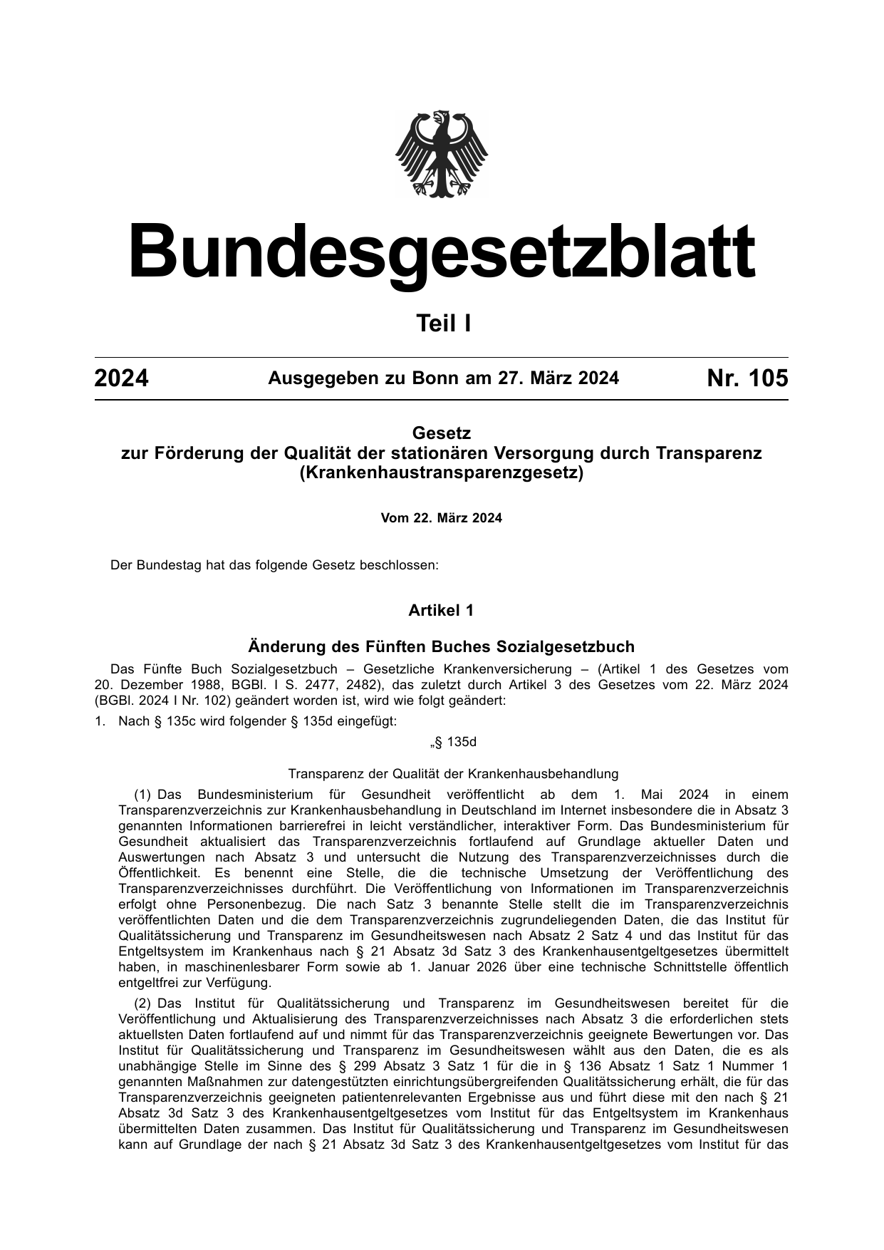 BGBl. 2024, Seite 1 — Originalseite als Abbildung