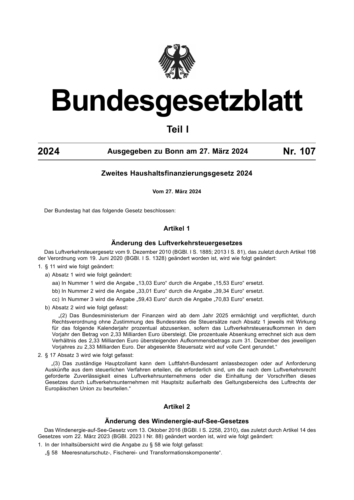 BGBl. 2024, Seite 1 — Originalseite als Abbildung