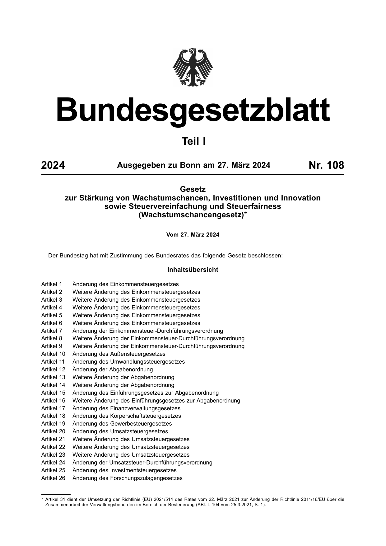 BGBl. 2024, Seite 1 — Originalseite als Abbildung
